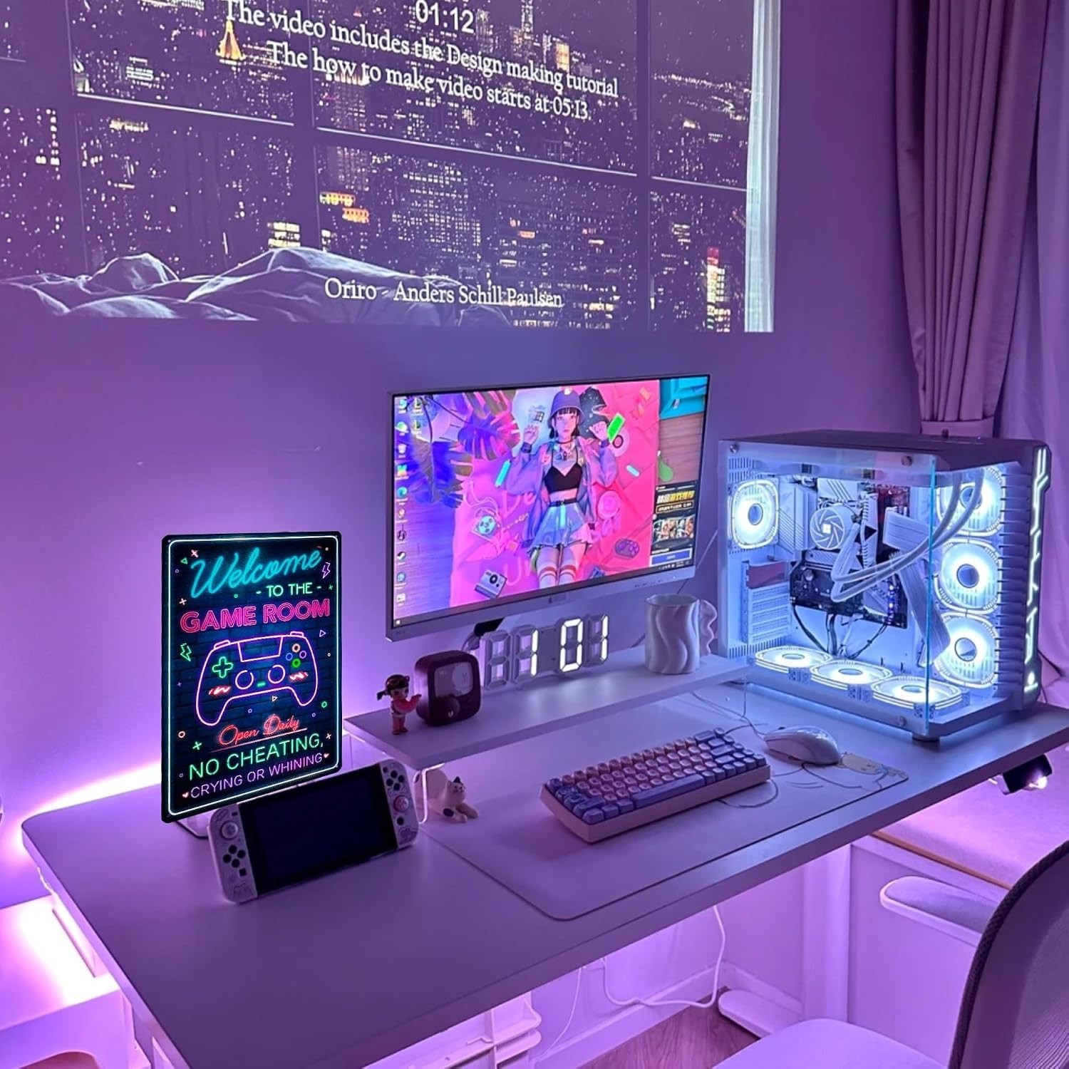 Cyberpunk Neon Gaming Decor – Welcome to the Game Room Sign, 8 x 12