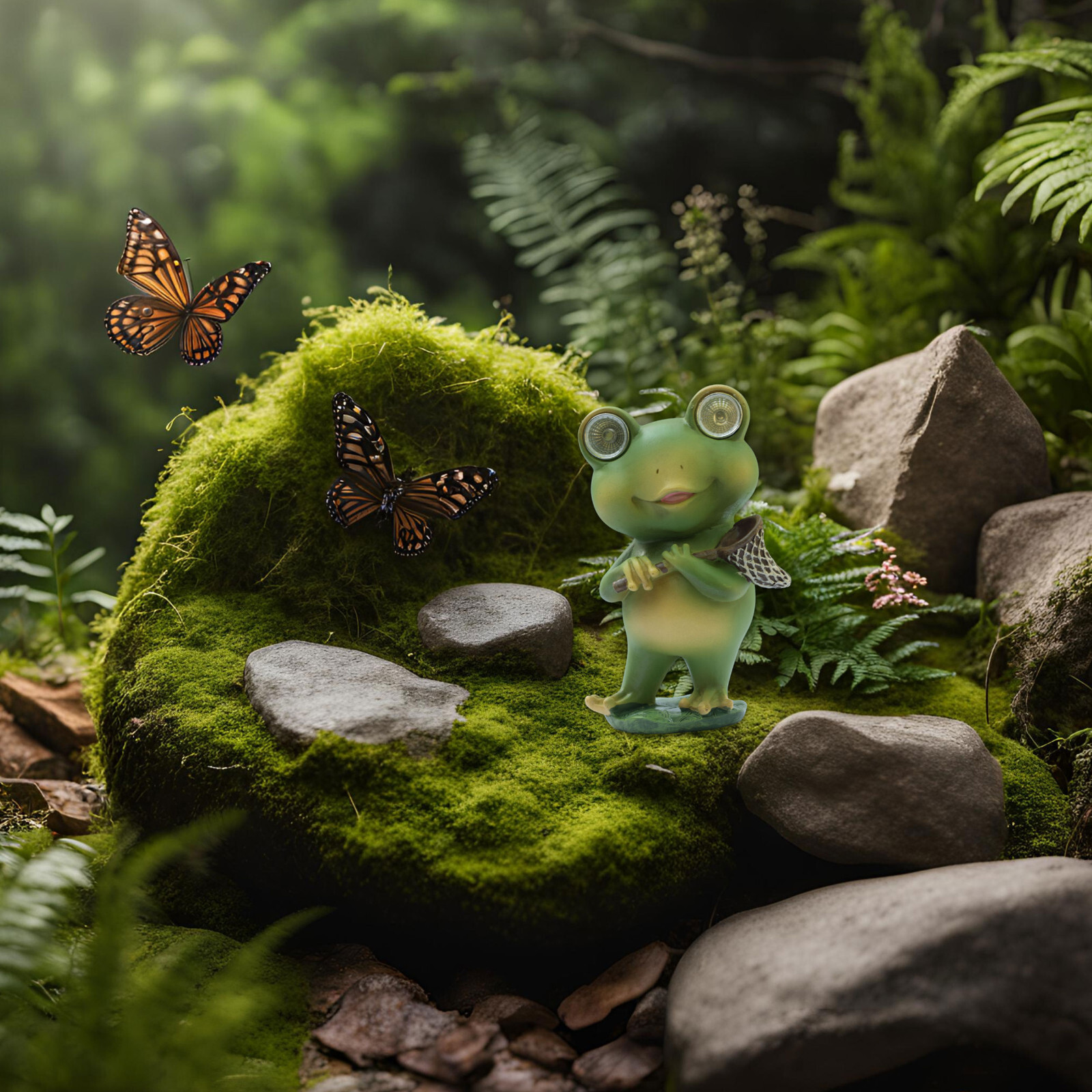 KRAFTSKALA Playful Solar-Powered Resin Adorable Frog Statue–Garden-Indoor Decor