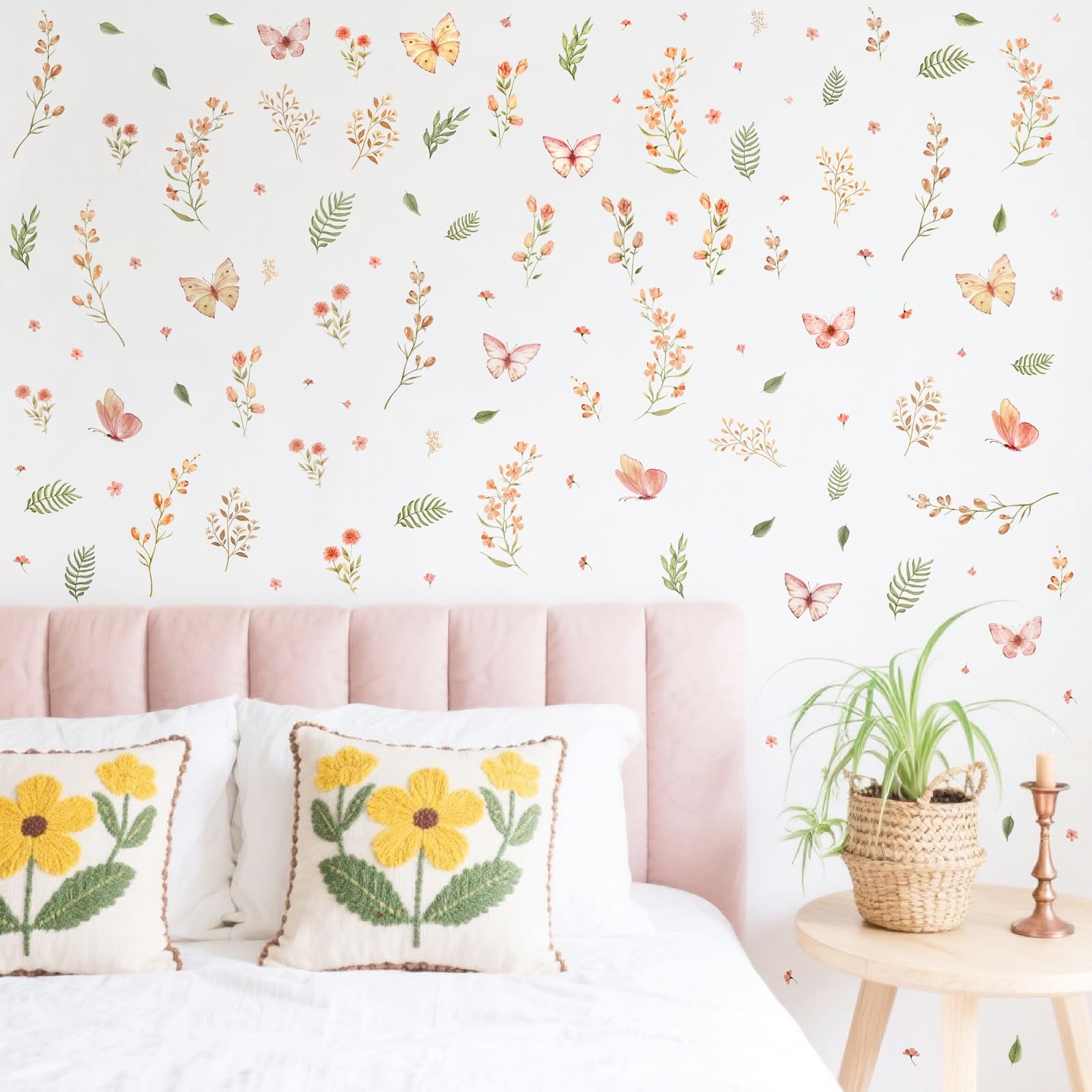 Boho Flower Wall Sticker Small Floral Wall Decals Peel and Stick Wildflower L…