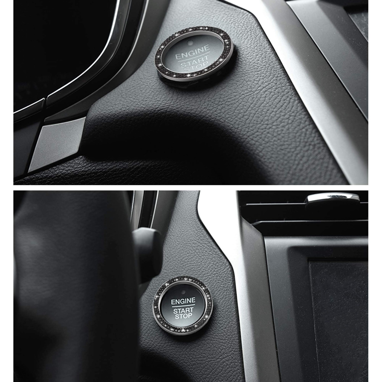 WINKA 2pcs Bling Car Engine Start Button Cover Diamond Crystal Push Start Sto…