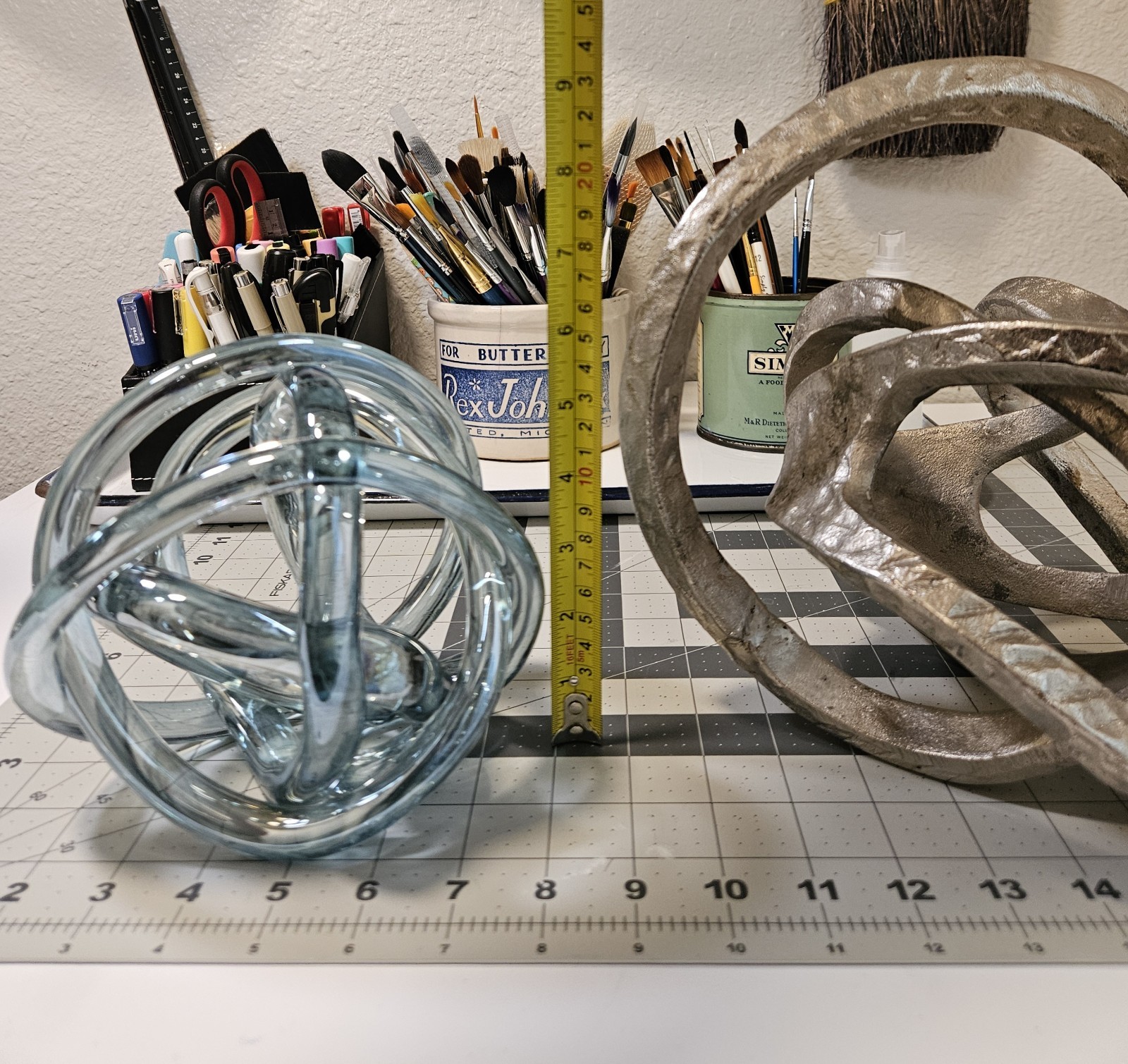 Large Contemporary Glass and Metal Sculpture Orb Home Decor