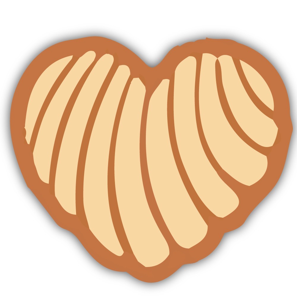 Concha Heart White Sweet Bread Cut To Shape Vinyl Sticker