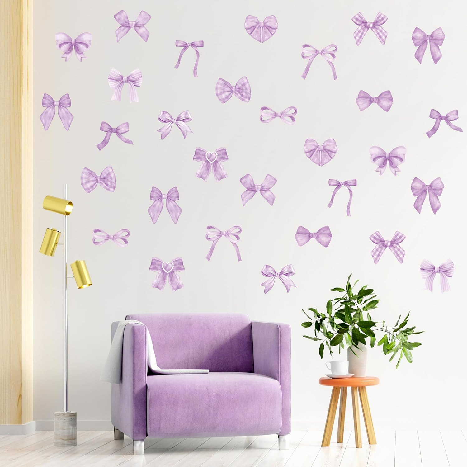 Purple Bow Wall Stickers- 60 Pcs Bowtie Decals Room Decor for Girls | Waterproof