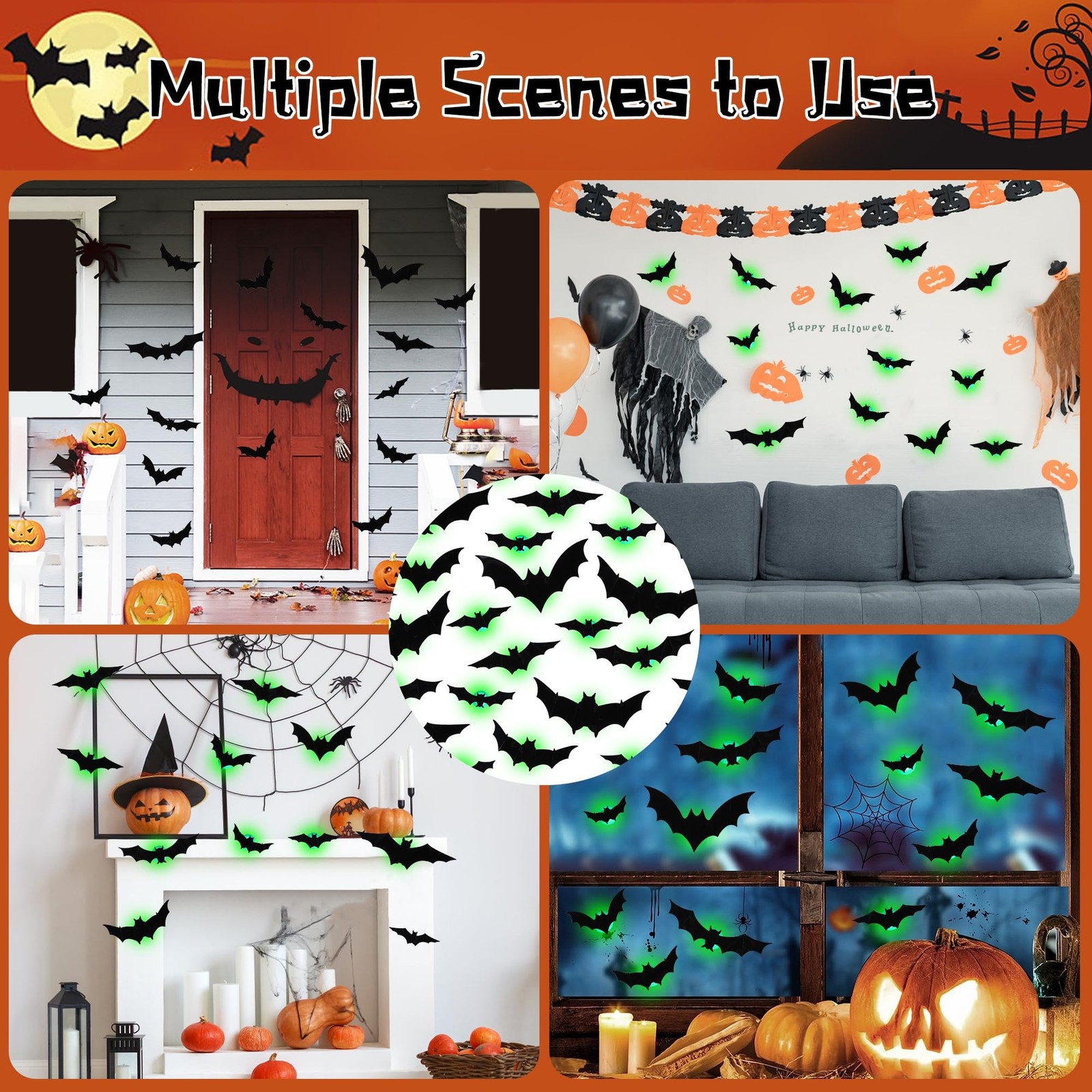 36 Pack LED Halloween Bat Wall Decor Lights Outdoor