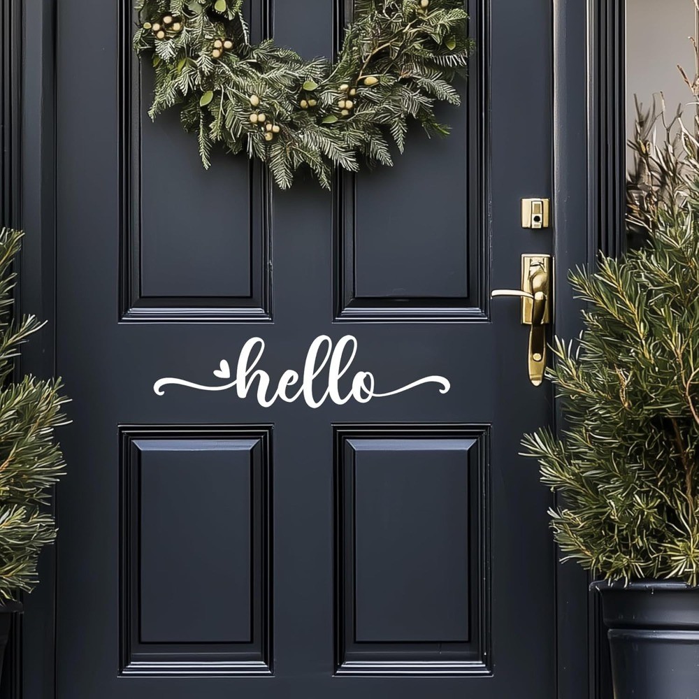 Hello Door Decal – White Vinyl Front Door Sticker – “Hello” Greeting Wall