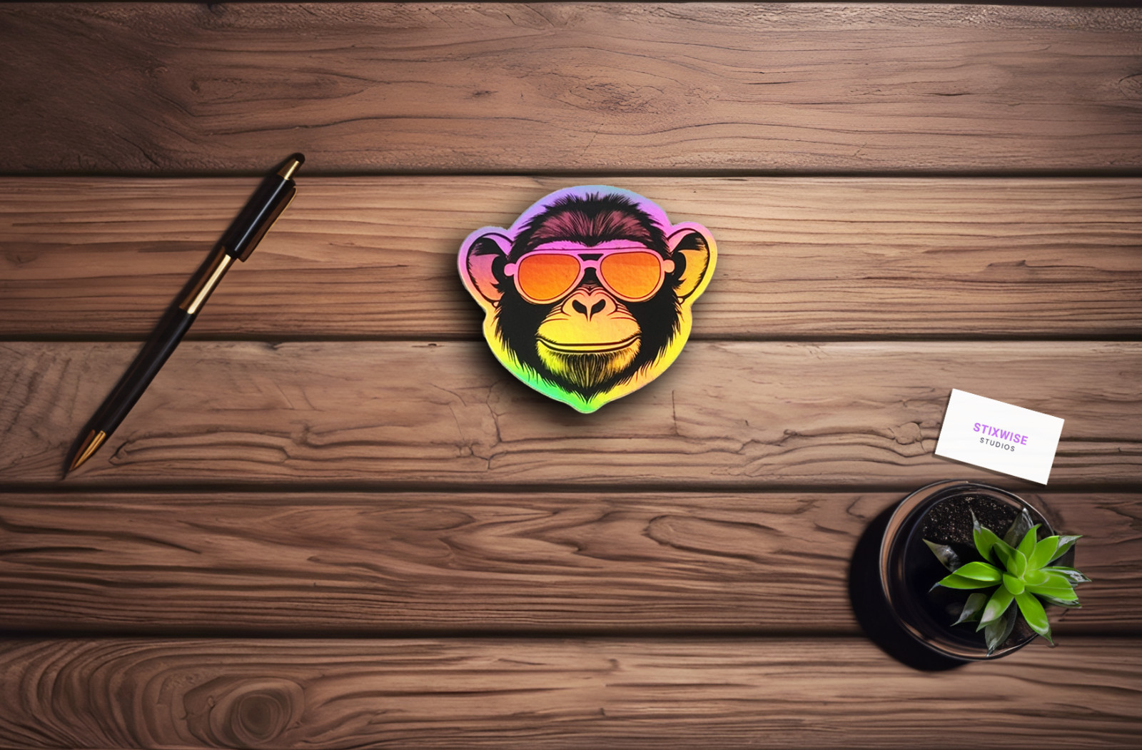 Holographic Ape with Glasses – Laminated – laptop, book, car, tumbler sticker