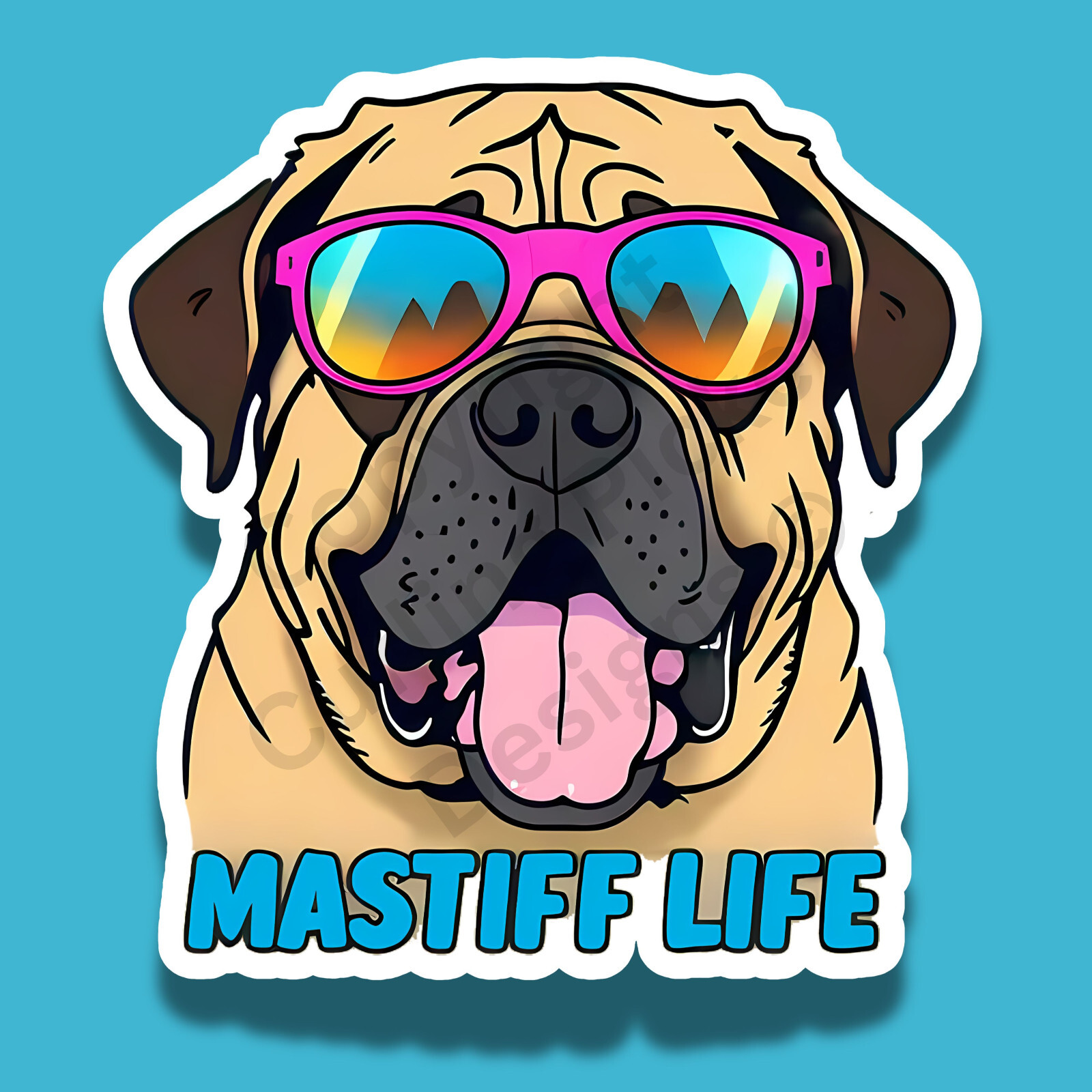English Mastiff Life Wearing Sunglasses Cute Funny 3" Vinyl Sticker