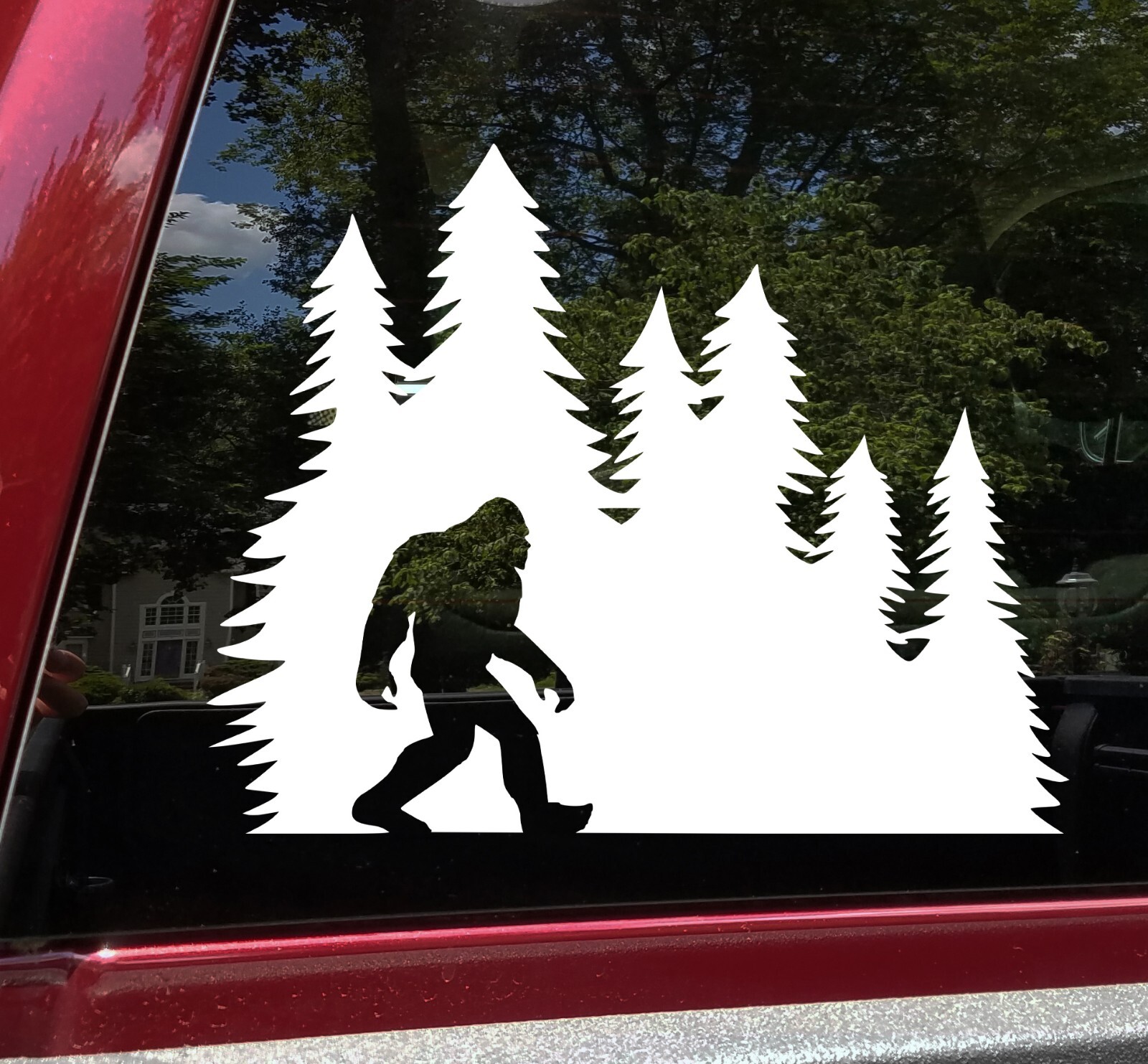 Bigfoot in Tree Line Vinyl Decal V19 | Sasquatch Pine Trees | Die Cut Sticker