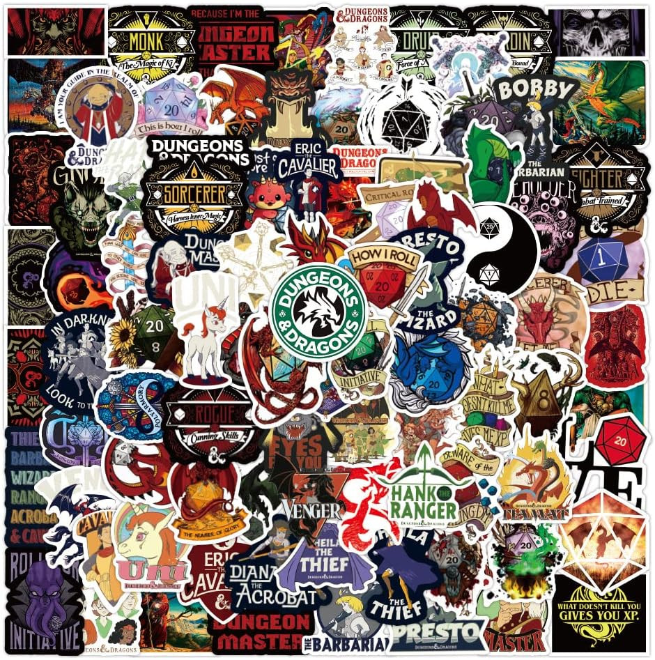 Dungeons and Dragons Stickers- 100Pcs Vinyl Waterproof Stickers for Teens, Gifts