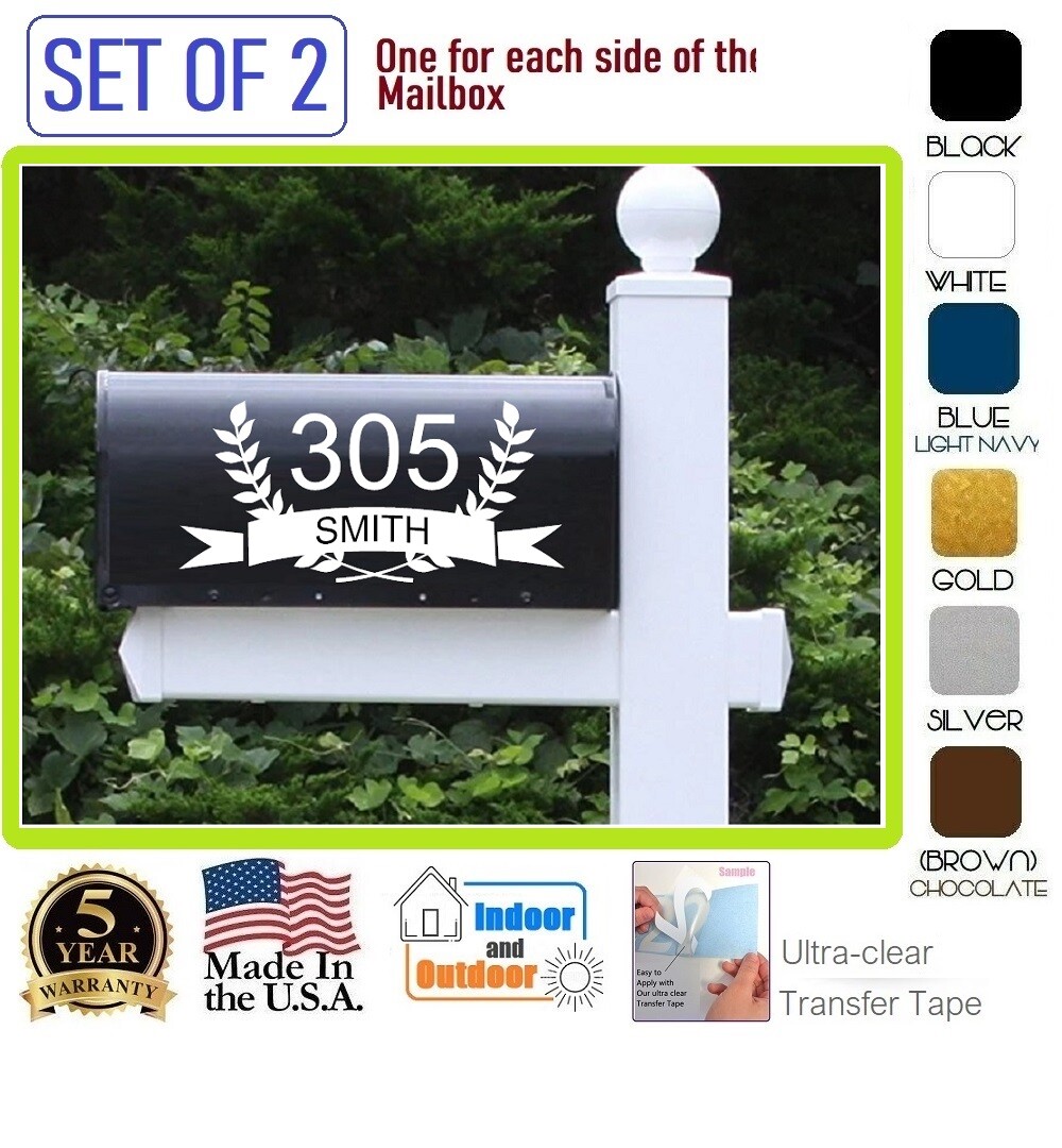 SET OF 2 CUSTOM PERSONALIZED VINYL MAILBOX NUMBERS NAME DECAL, (Model 21)