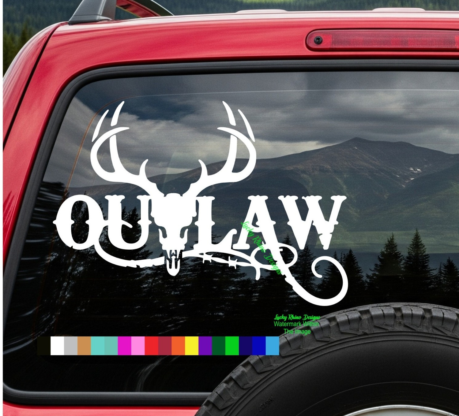 Outlaw Deer Skull Hunting Decal Sticker Buck Rack Antlers Truck Car Window Gift