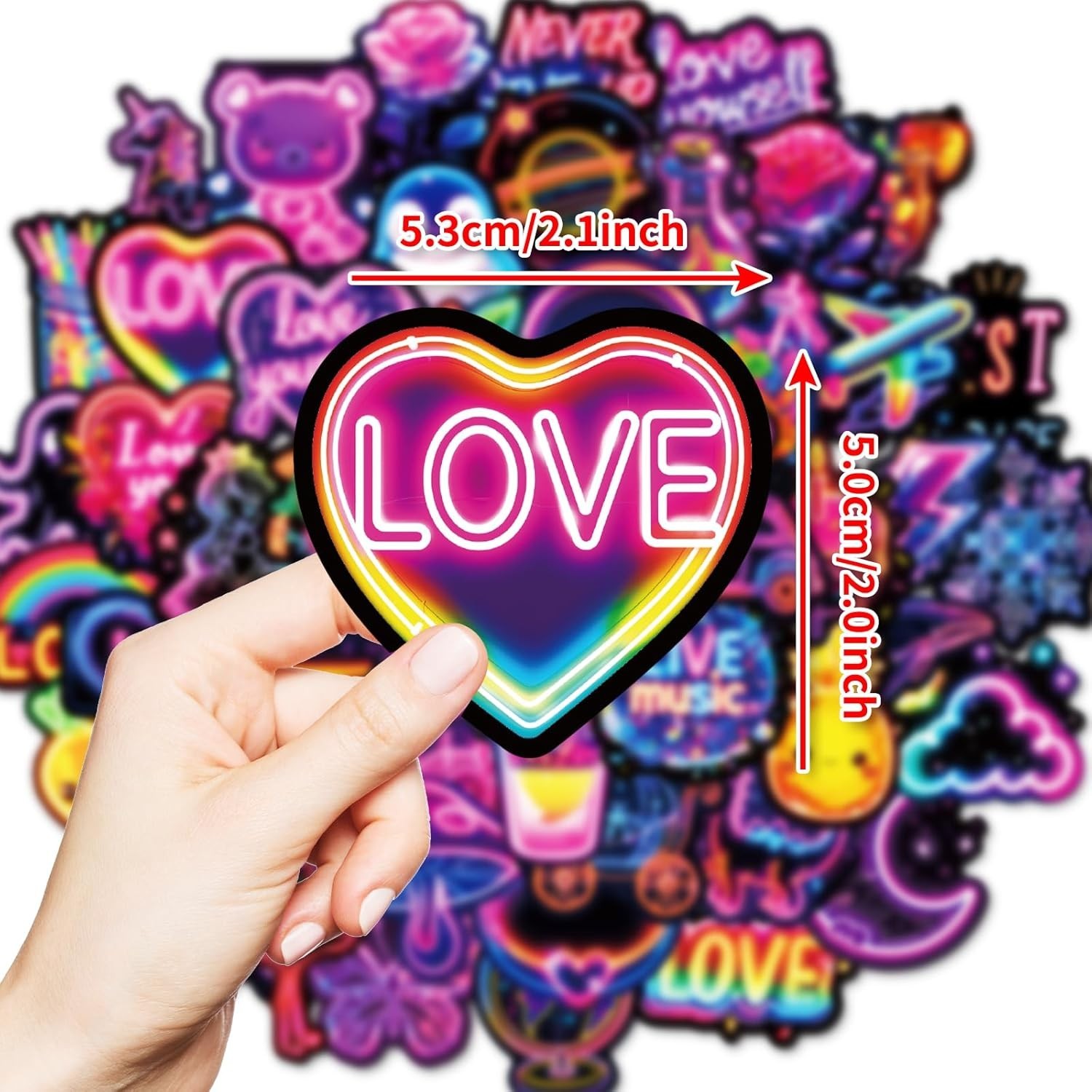 50 Unique Neon Stickers – Waterproof Vinyl Graffiti Decals for Personalization