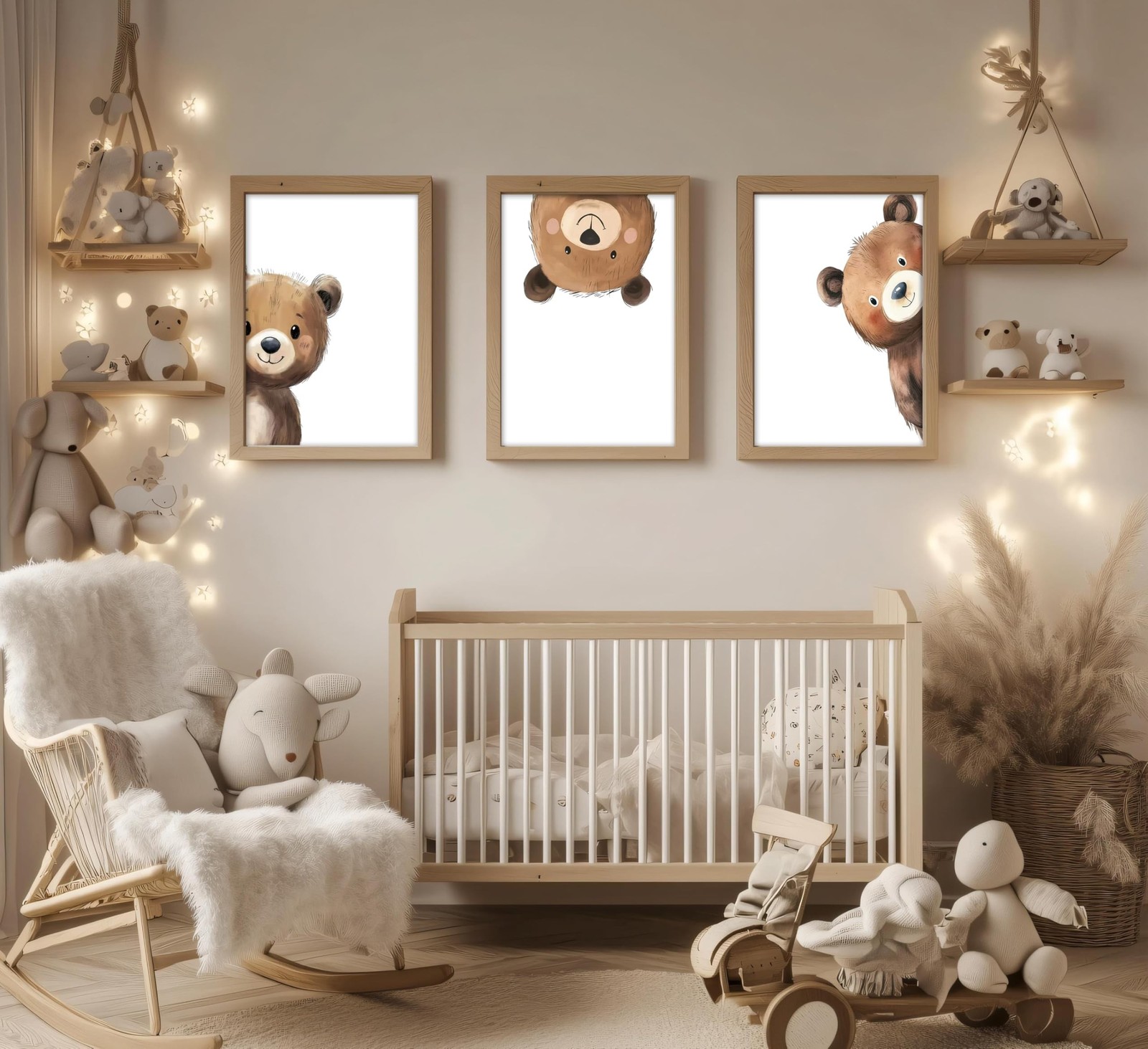 3Pcs Baby Teddy Bear Nursery Wall Art Peeking Bear Pictures Wall Decor Peekab…