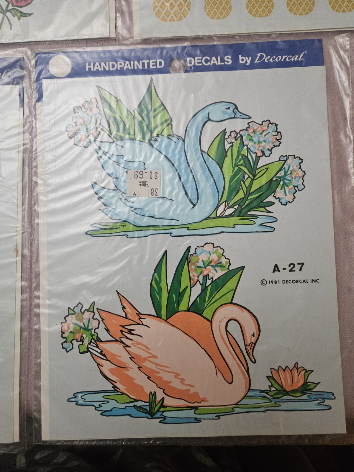 Vtg Hand Painted Decals By Decoral Owl Bird Flower Duck Swan Pineapple Lot Of 7