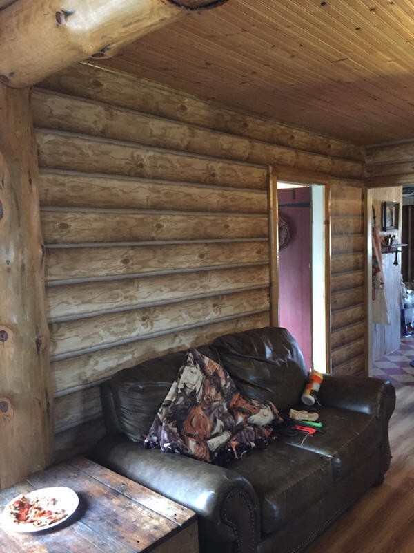 York Wallcoverings CH7977 Lake Forest Lodge Mountain Logs Wallpaper, Light Brown