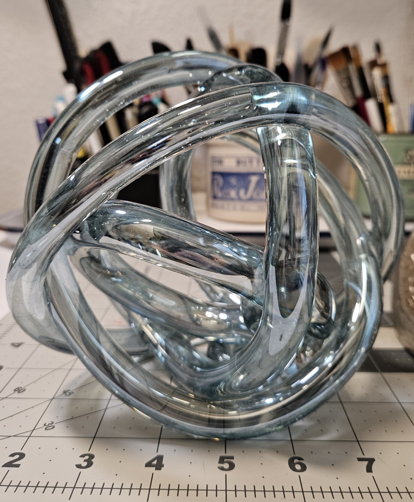 Large Contemporary Glass and Metal Sculpture Orb Home Decor