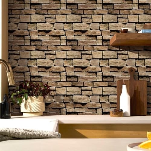 3D Peel and Stick Faux Stone Wall Panels 11.8" x 11.8" 10-Pack, Stone-Look Wa…