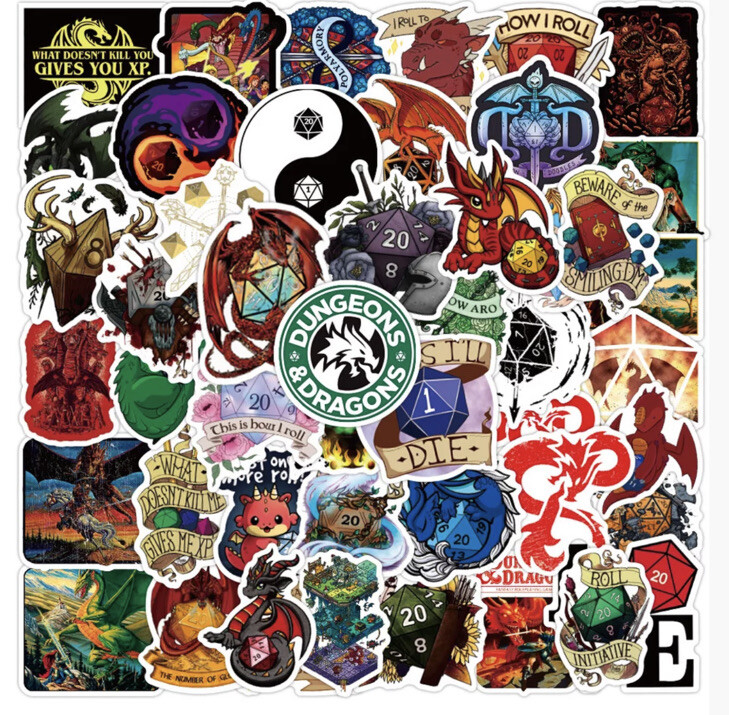 50PCS Dungeons & Dragons Stickers Computer,H2O Bottle, Skate Board, Notebook