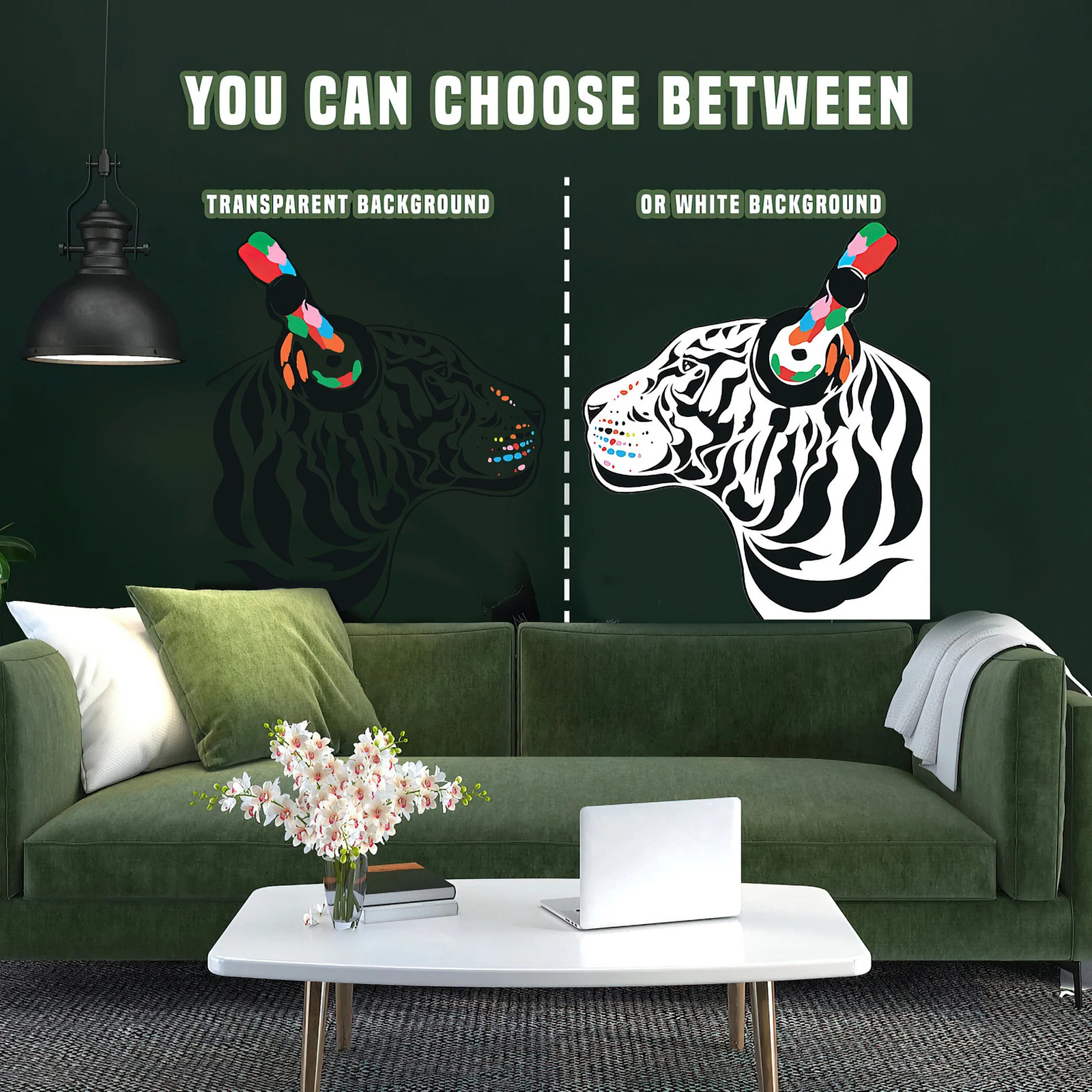 Tiger Wall Art Sticker – Thinking DJ Tiger with Headphones Vinyl Decal – Funny