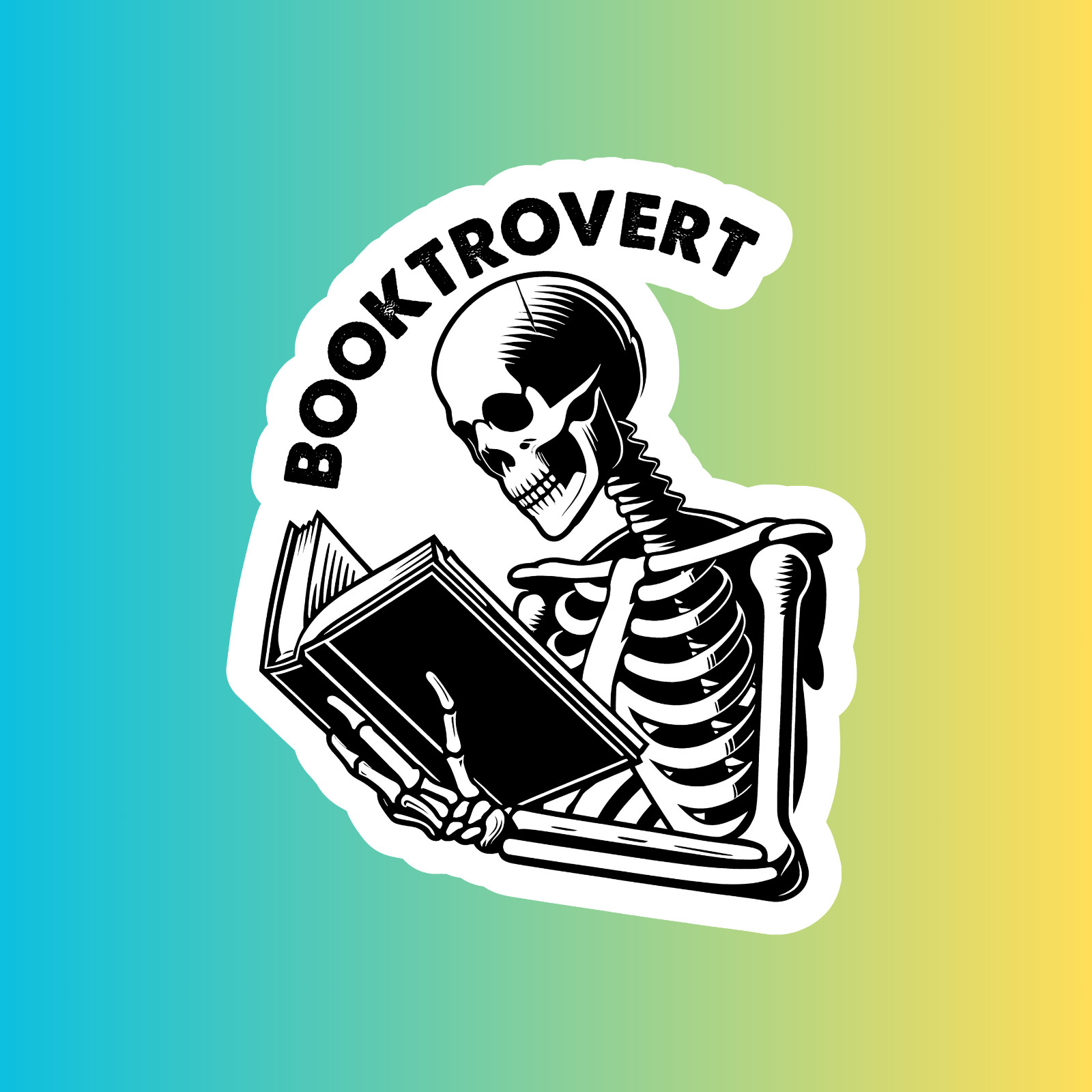 Skeleton sticker vinyl decal funny booktrovert book lover reading