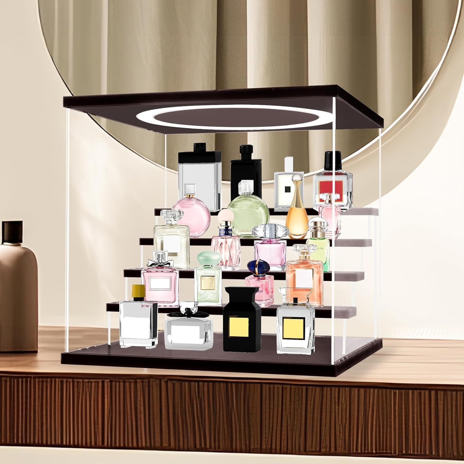Adjustable LED Acrylic Display Case, 5-Tier Dustproof Showcase for Action Figure