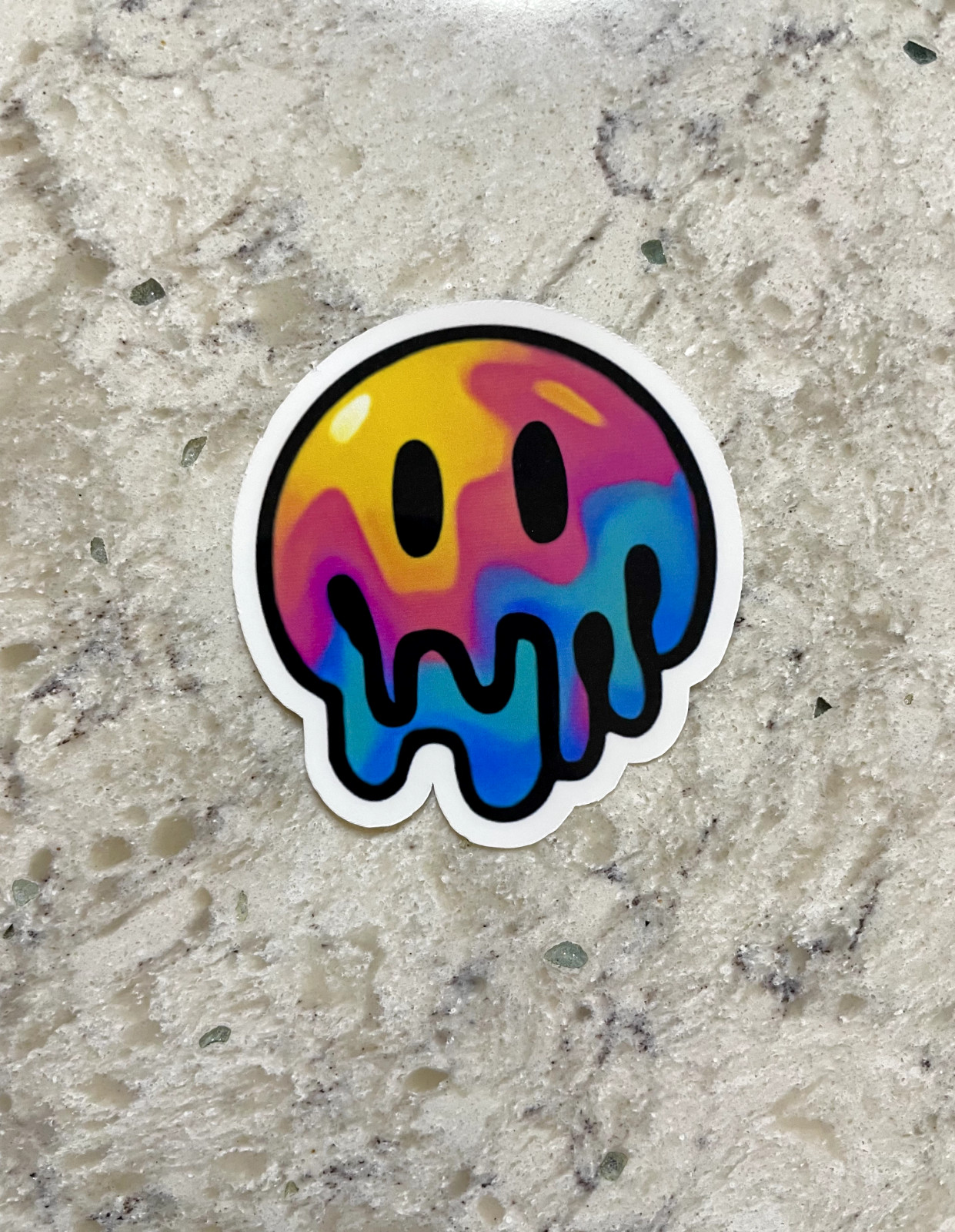 Melting Trippy Smiley Face Sticker l Gloss or Holographic Laminate l Waterproof