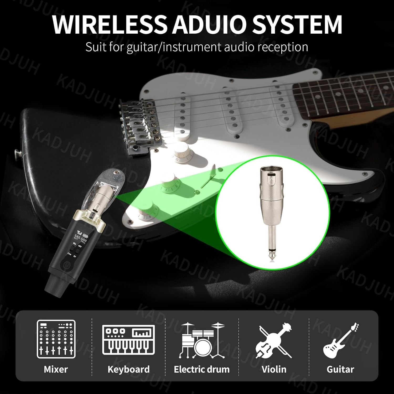 Wireless XLR Transmitter Receiver Set, Rechargeable Mic Adapter, 16 Channels, 19