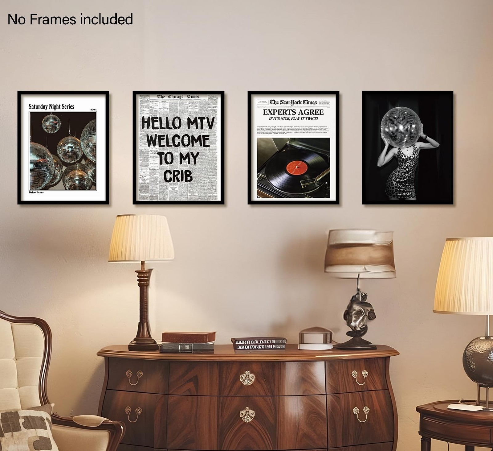 KDHTY Vintage 70s Disco Ball Newspaper Prints Wall Art,Retro Room Cheetah Pri…