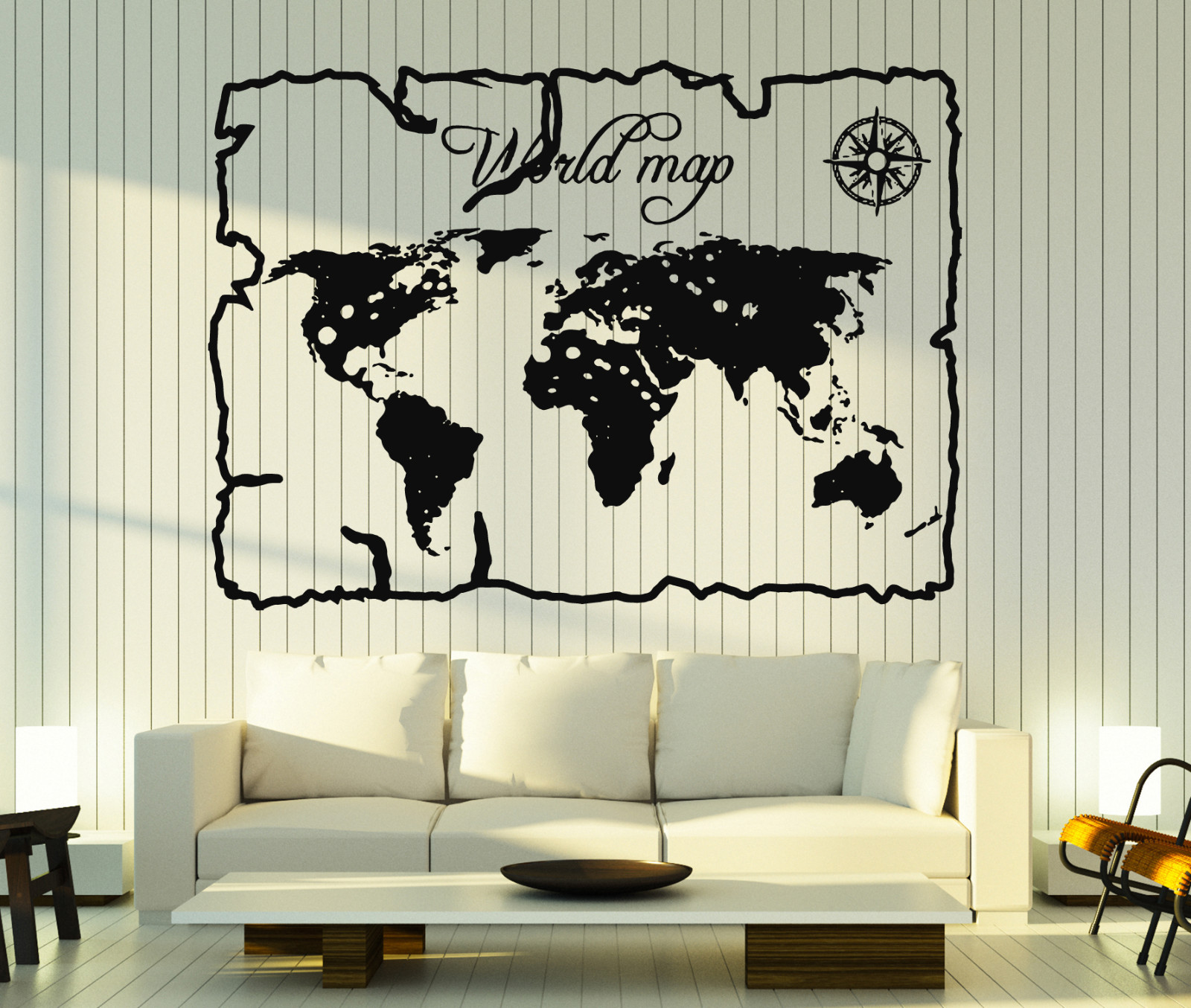 Wall Stickers Vinyl Decal Vintage World Map Compass Home Decor z4683