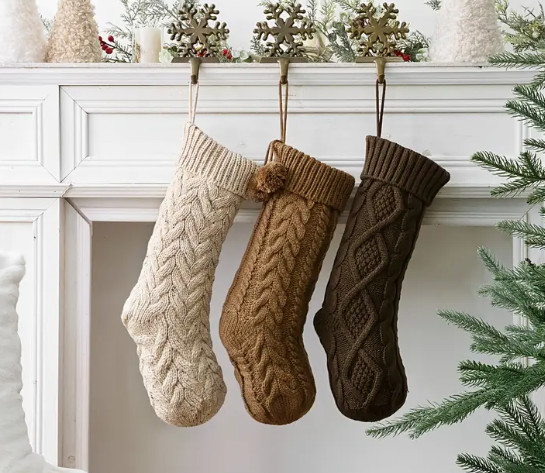 Inch Rustic Neutral Knit Christmas Stockings | Braided Fireplace Stockings,Comfy