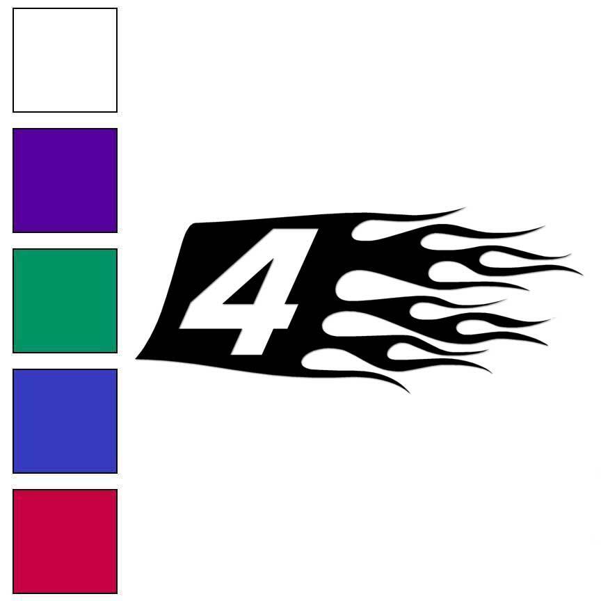 Flames Number 4 Four, Vinyl Decal Sticker, Multiple Colors & Sizes #7333