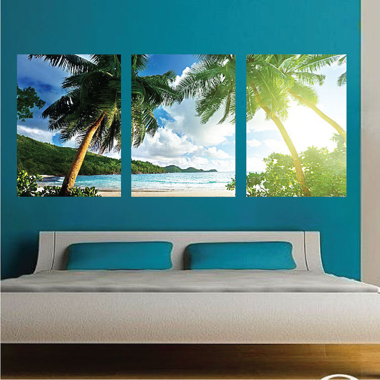 Palm Tree View Mural Wallpaper Window Beach Ocean Wall Decal Living Room, c64