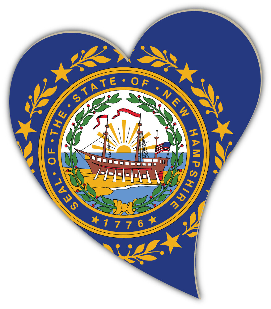 New Hampshire USA State Flag Heart Icon Car Bumper Sticker Decal