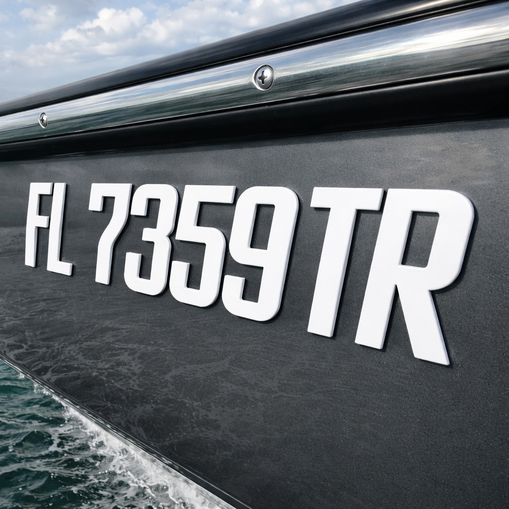 White Raised 3D Boat Registration Numbers Letters | Marine Grade Emblem
