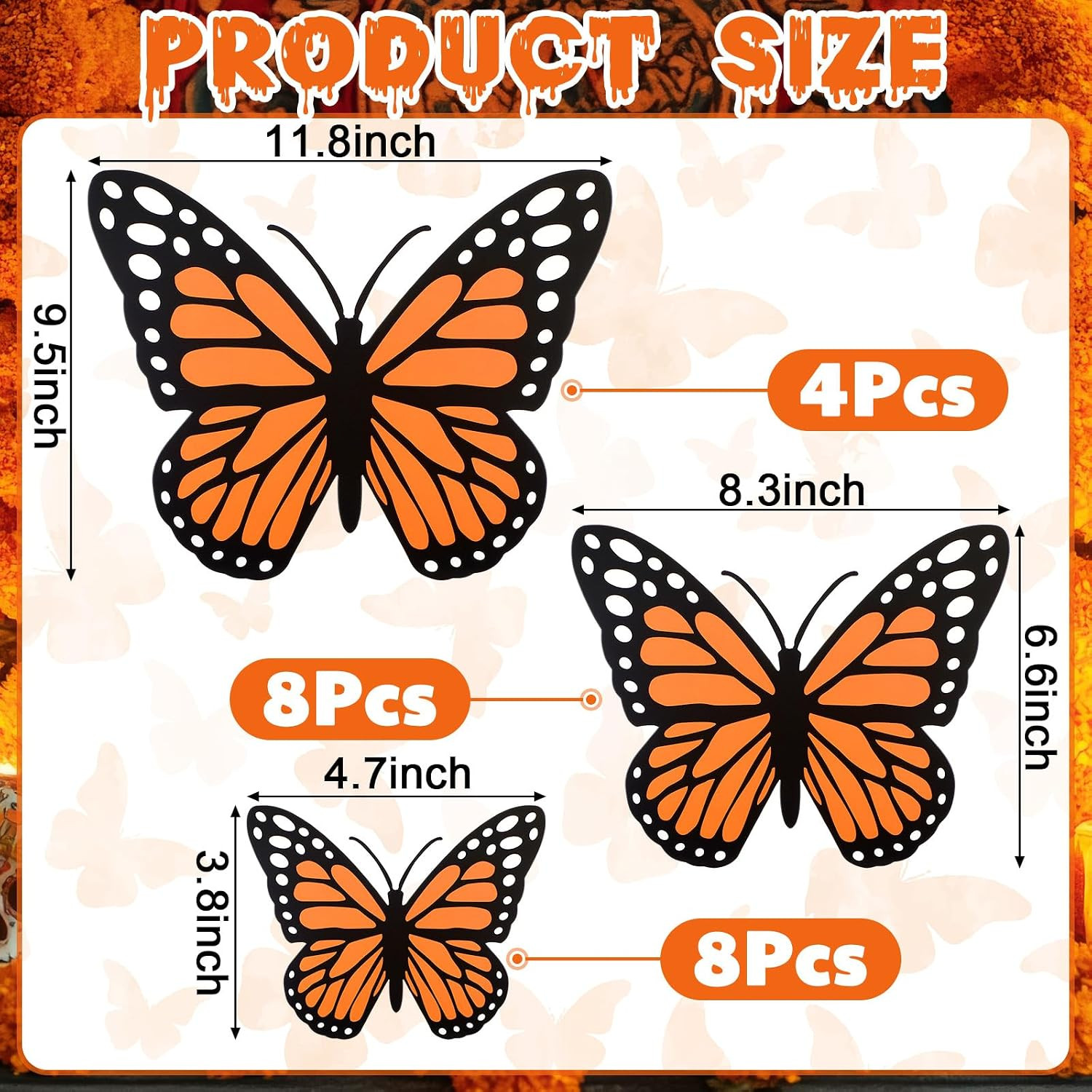20 Pcs Large Monarch Butterfly Decorations 11.8 Inch 3D Orange Yellow Blue
