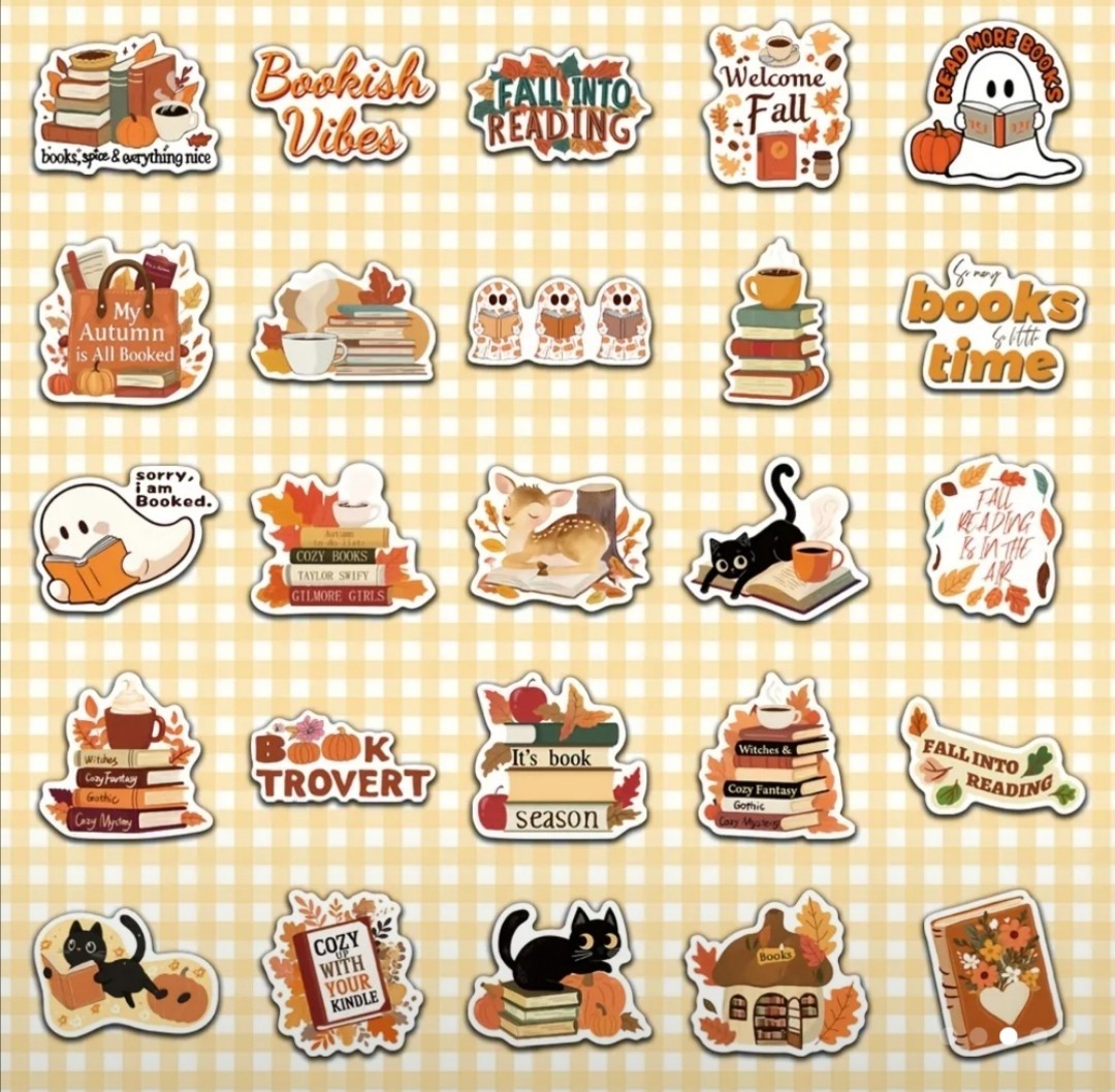 10 PCS Fall Autumn Cozy Reading Literature Books Novel Lover Stickers BRAND NEW