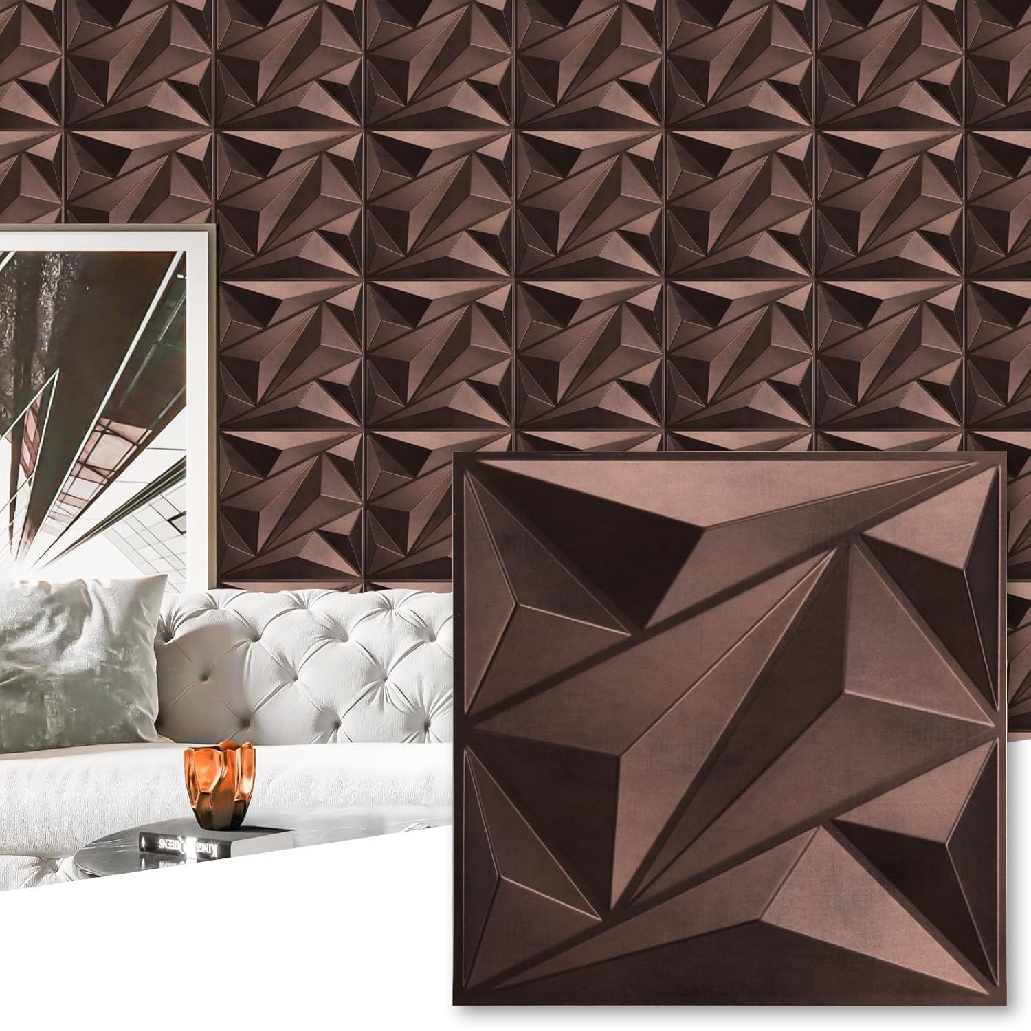 Durable Antique Copper 33-Pack 3D Textured Wall Panels – 32 Sq.Ft. Coverage