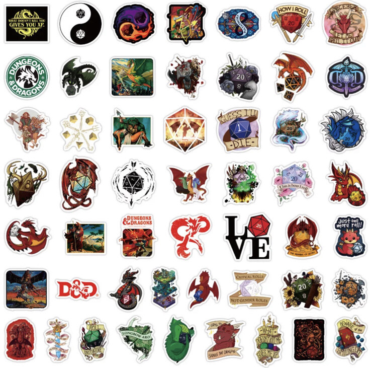50PCS Dungeons & Dragons Stickers Computer,H2O Bottle, Skate Board, Notebook