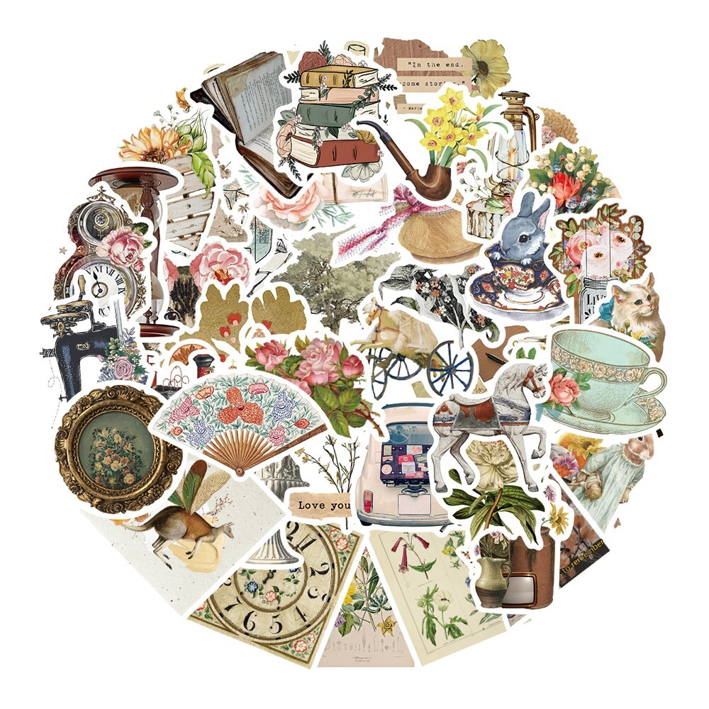 200pcs Retro Cottagecore Vintage STICKER PACK，#170171174200