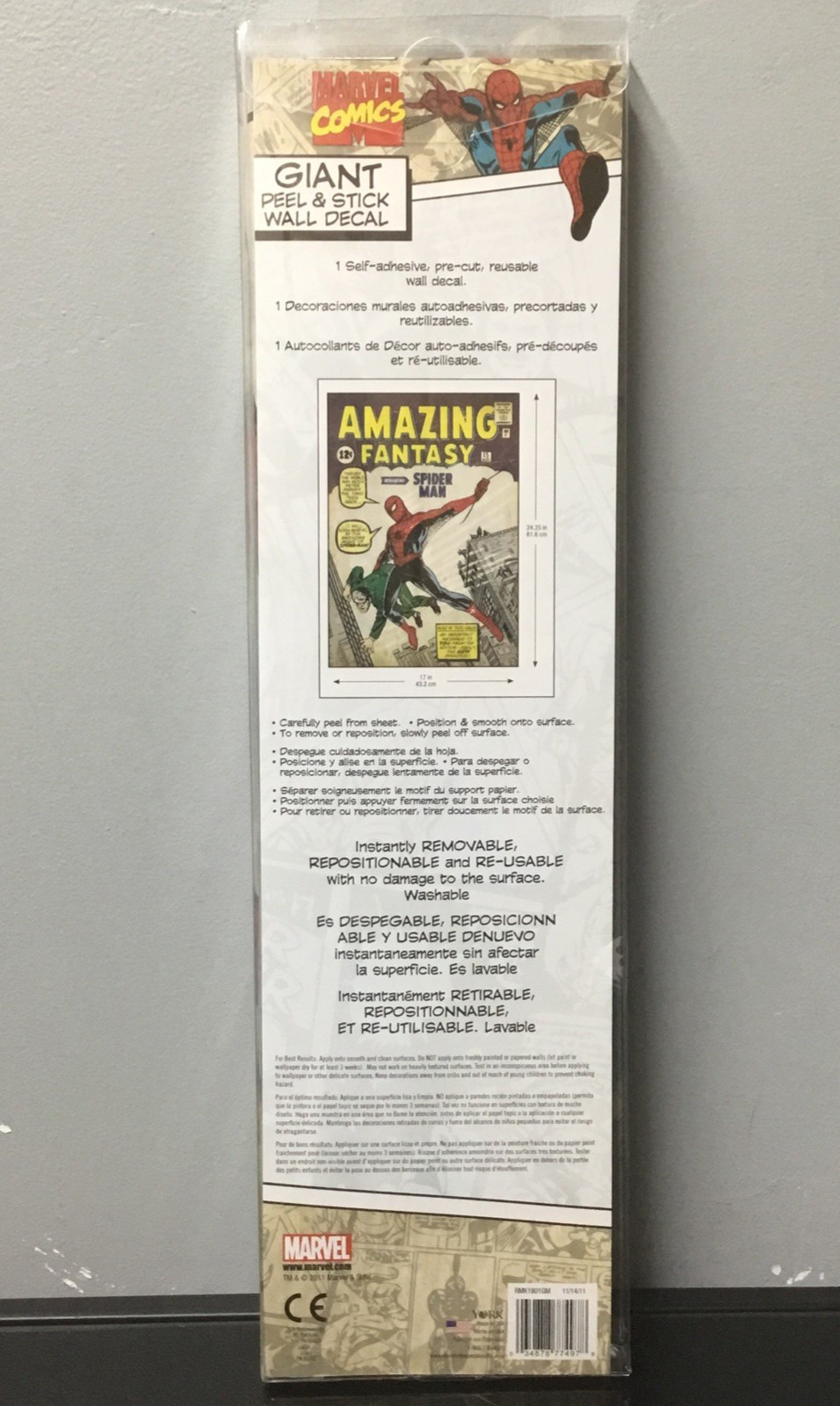 Marvel Comics Spider-Man Giant Peel & Stick Decal 17"x24" Amazing Fantasy Cover