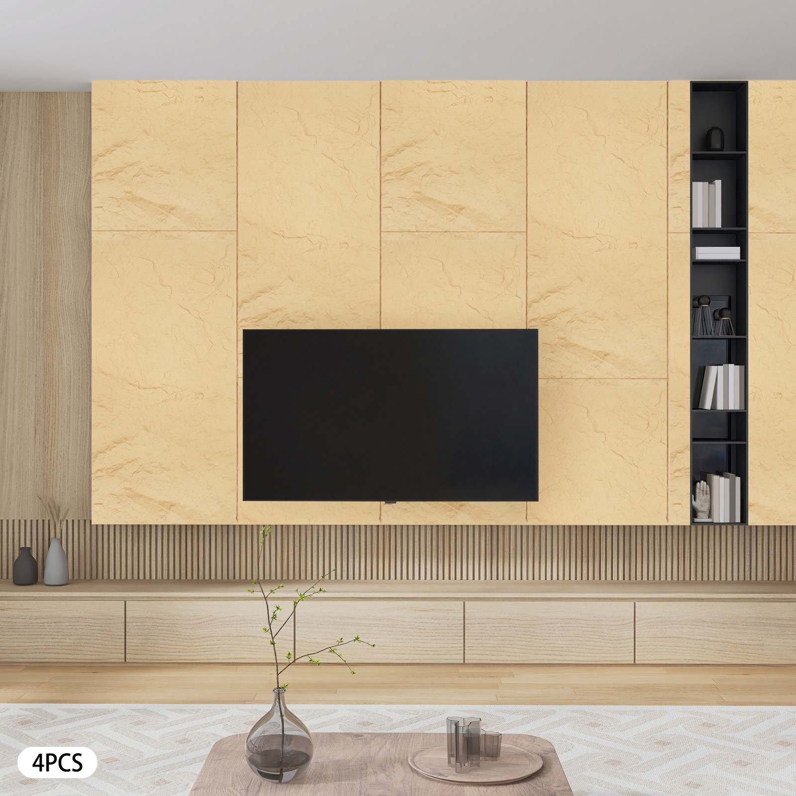 4PCS PU Wall Panels Decor Faux Stone Panel Decoration for Interior Home/Office