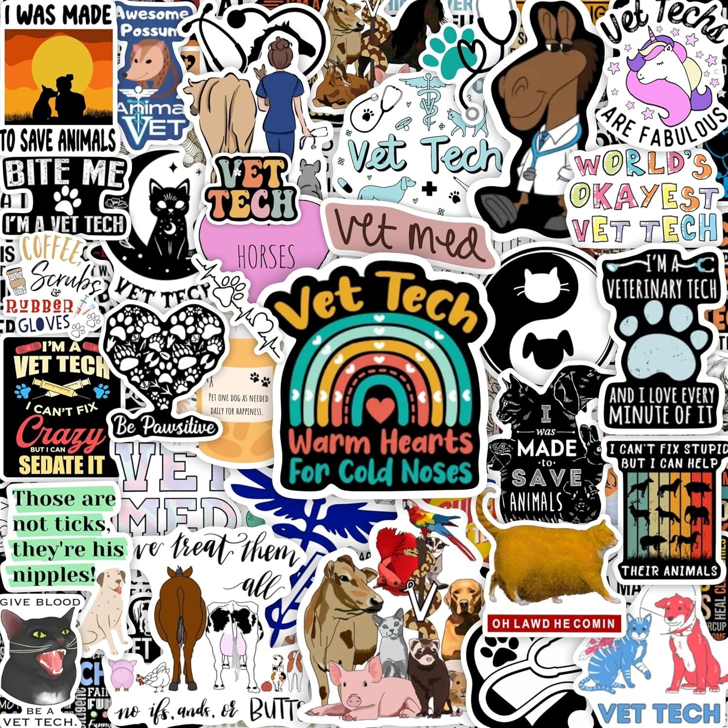 Veterinary Technician Gifts 100pcs Funny Vinyl Stickers Waterproof Laptop