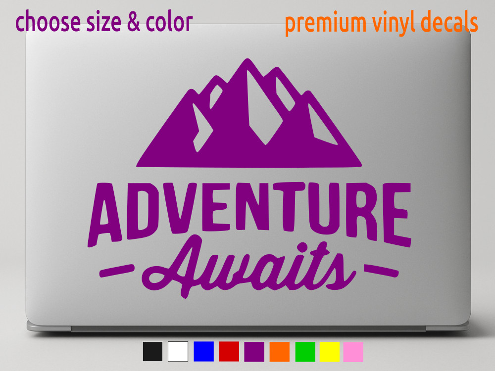 Adventure Awaits Nature Explorer Vinyl Window Sticker Decal CHOOSE SIZE COLOR