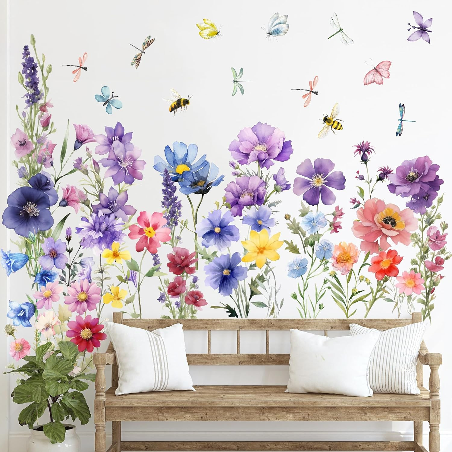 9-Piece Floral Wall Decals – Removable Vinyl Flower and Butterfly Stickers