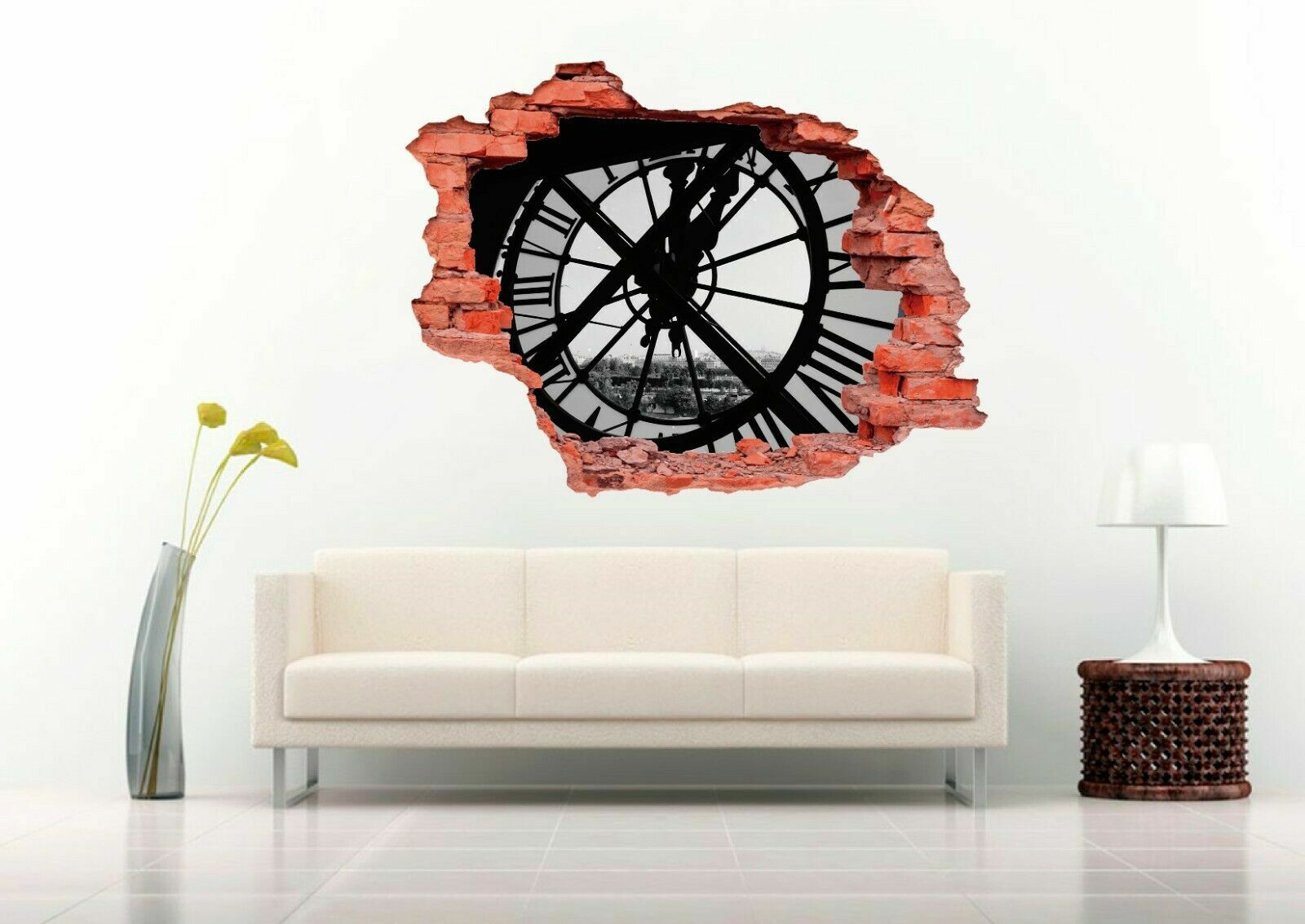 City View Through Giant Clock 3D Wall Decal Vinyl Sticker Mural Art Decor