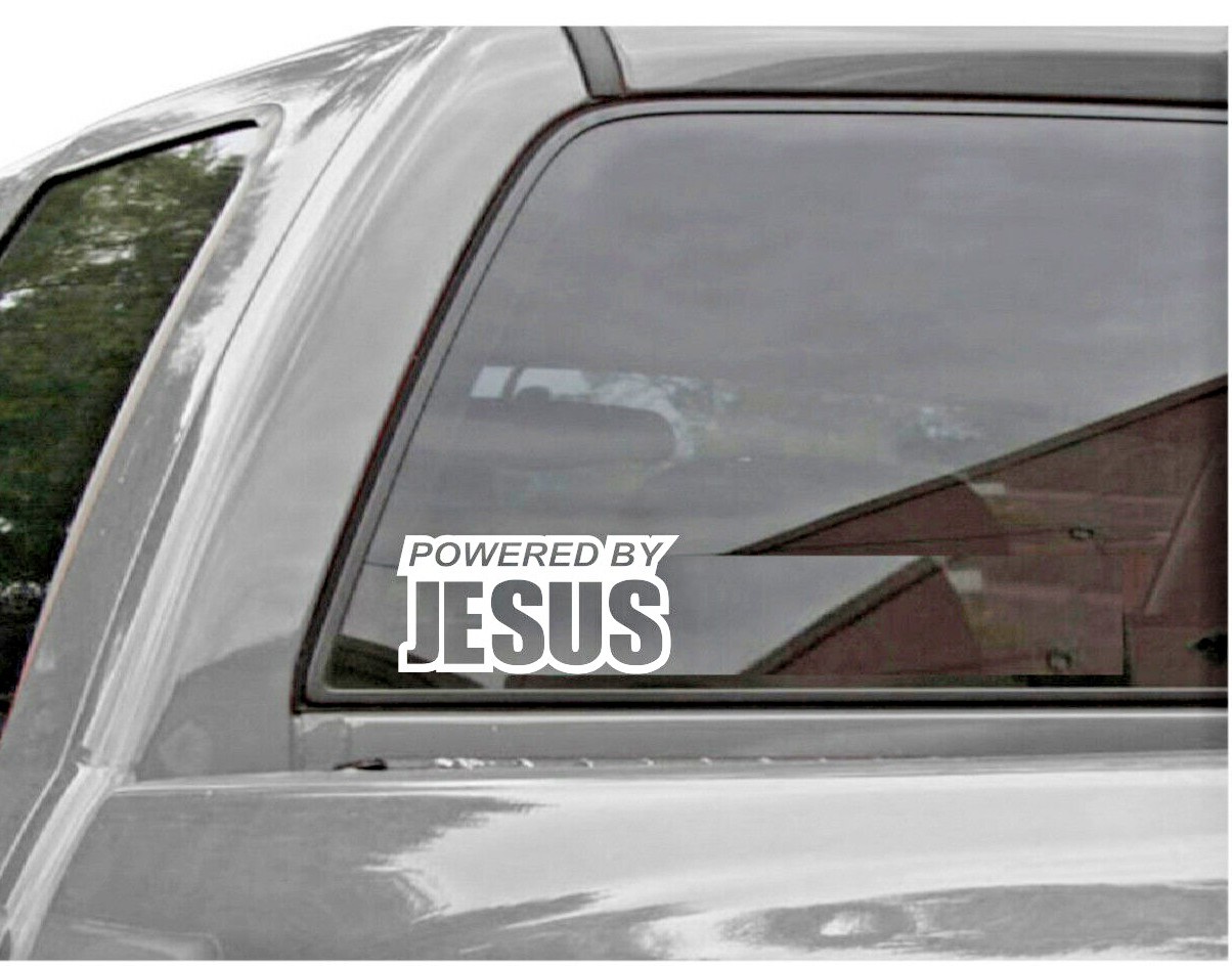 POWERED BY JESUS Vinyl Decal Sticker, Christian, Car, Windows, Outdoors