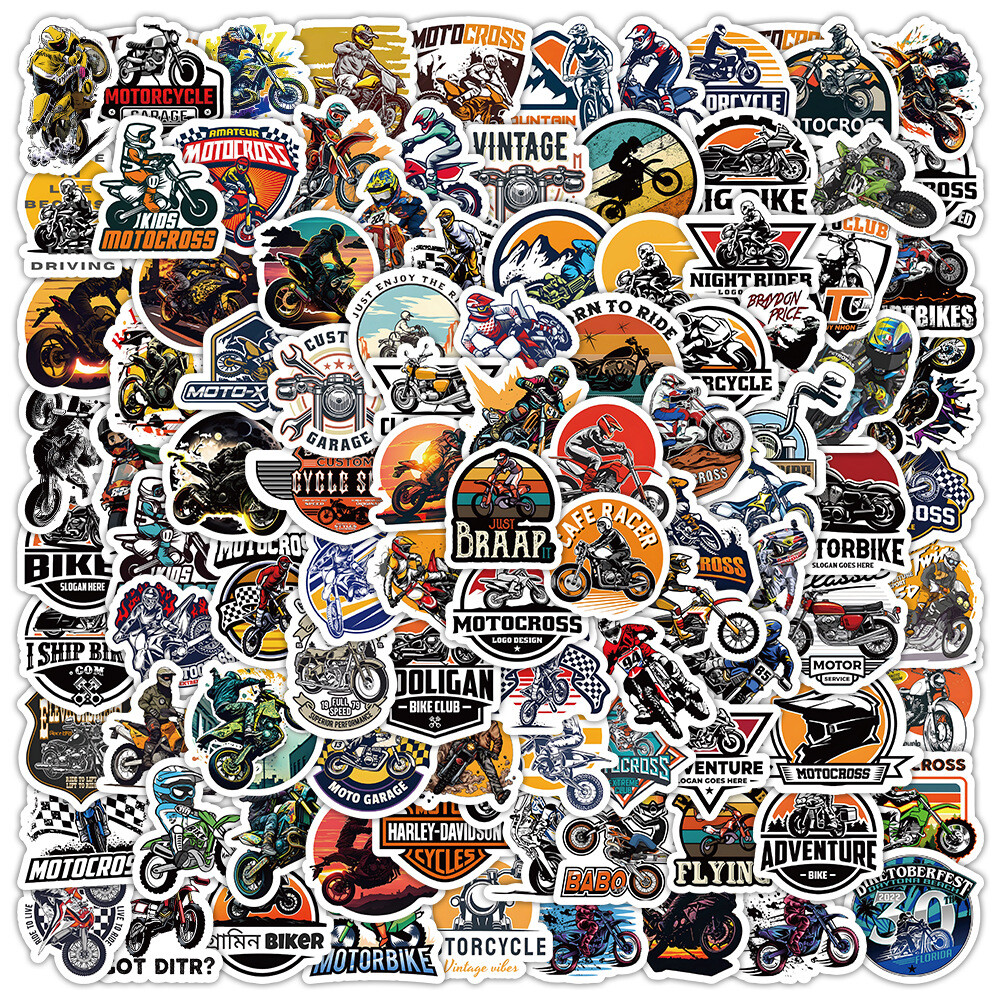 100Pcs Motorcycle Stickers for Kids Water Bottle Laptop Waterproof Scrapbooking