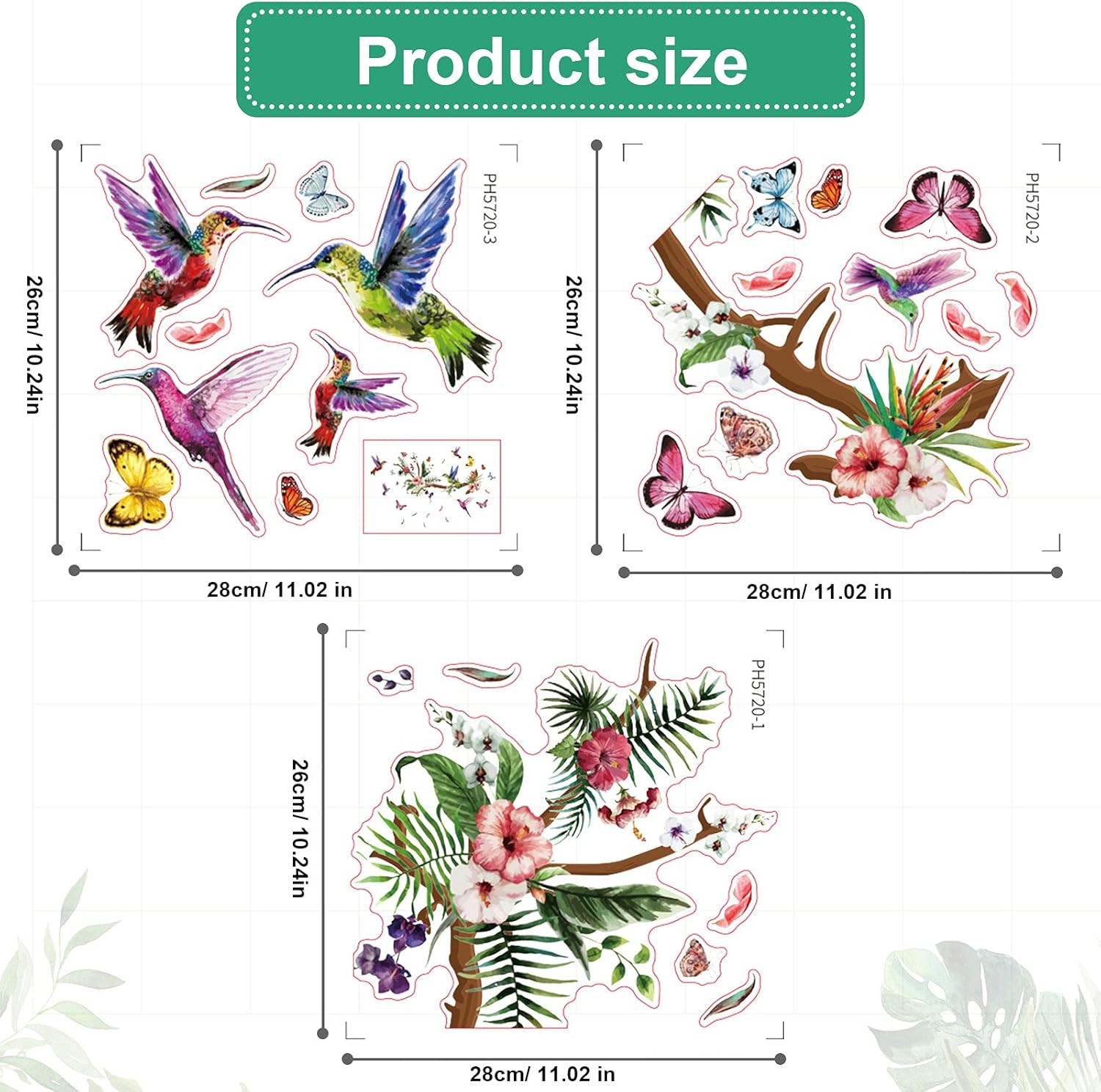 Hummingbirds Wall Stick Birds Vinyl Wall Stickers Butterfly Flowers Colorful Hum