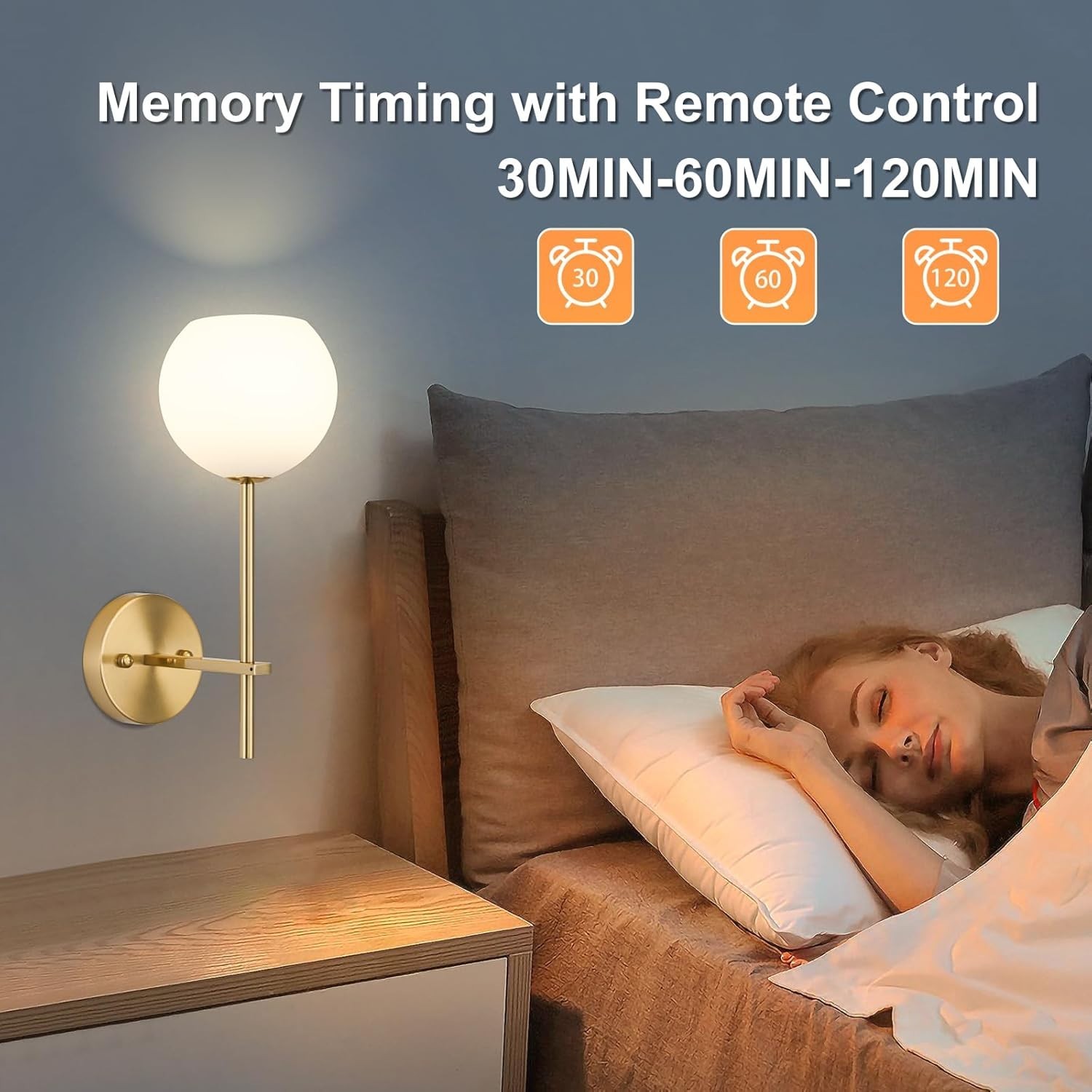 Gold Battery Operated Wall Sconces Set of 2, Rechargeable Wireless Wall Light…