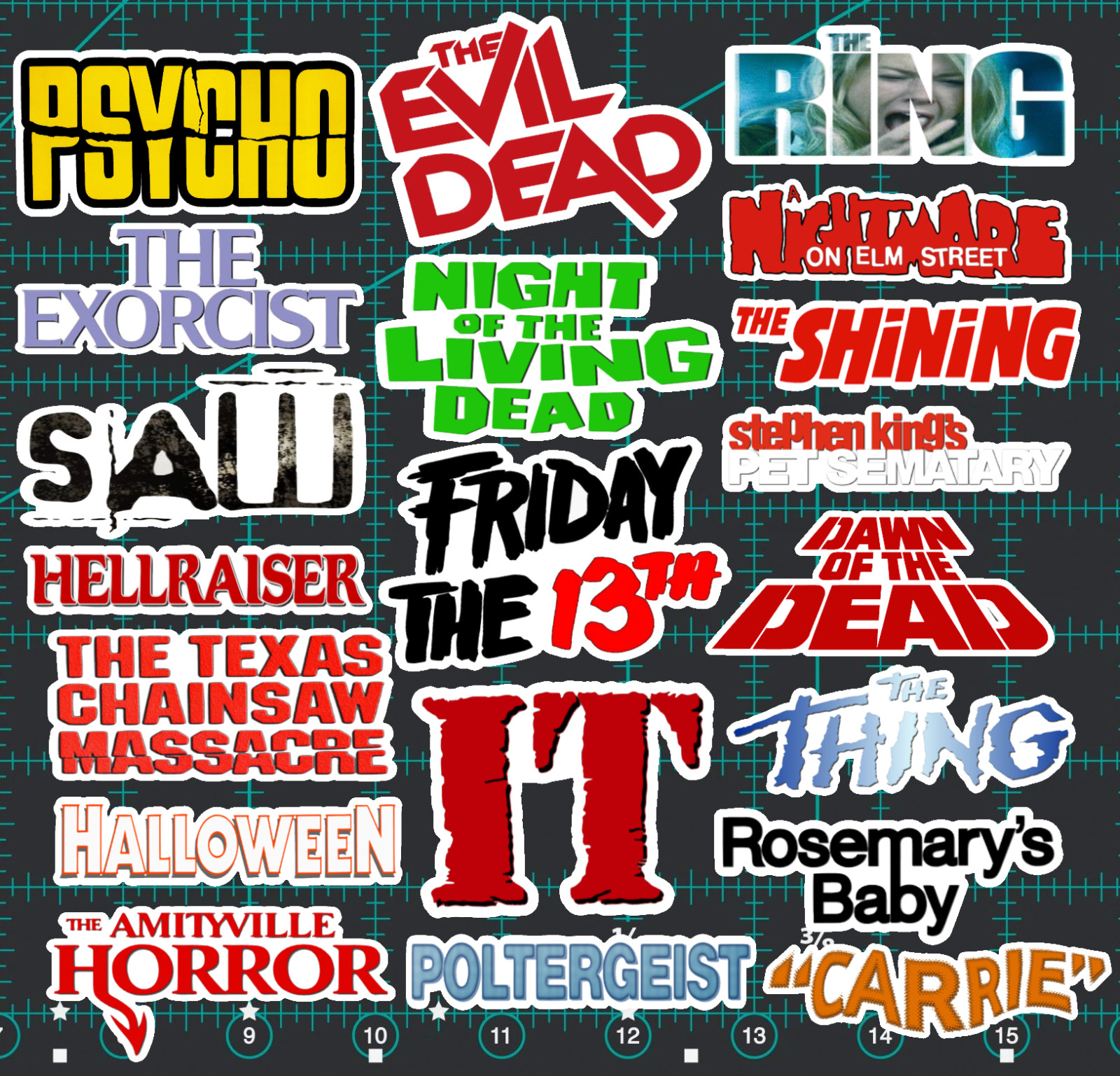 20 Horror Movie Logo Stickers -Clear, Holographic, or White- Halloween Jason